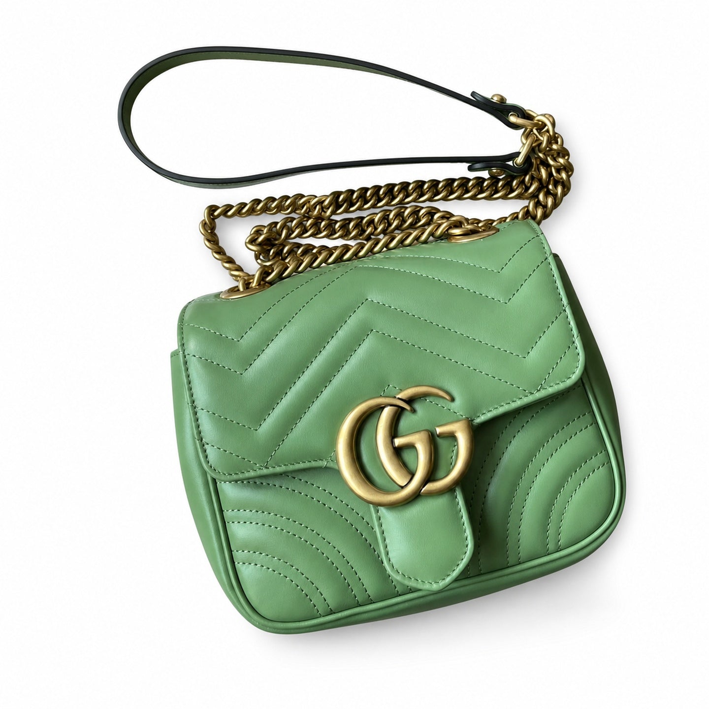Gucci GG Marmont Quilted Leather Green Gold Handbag
