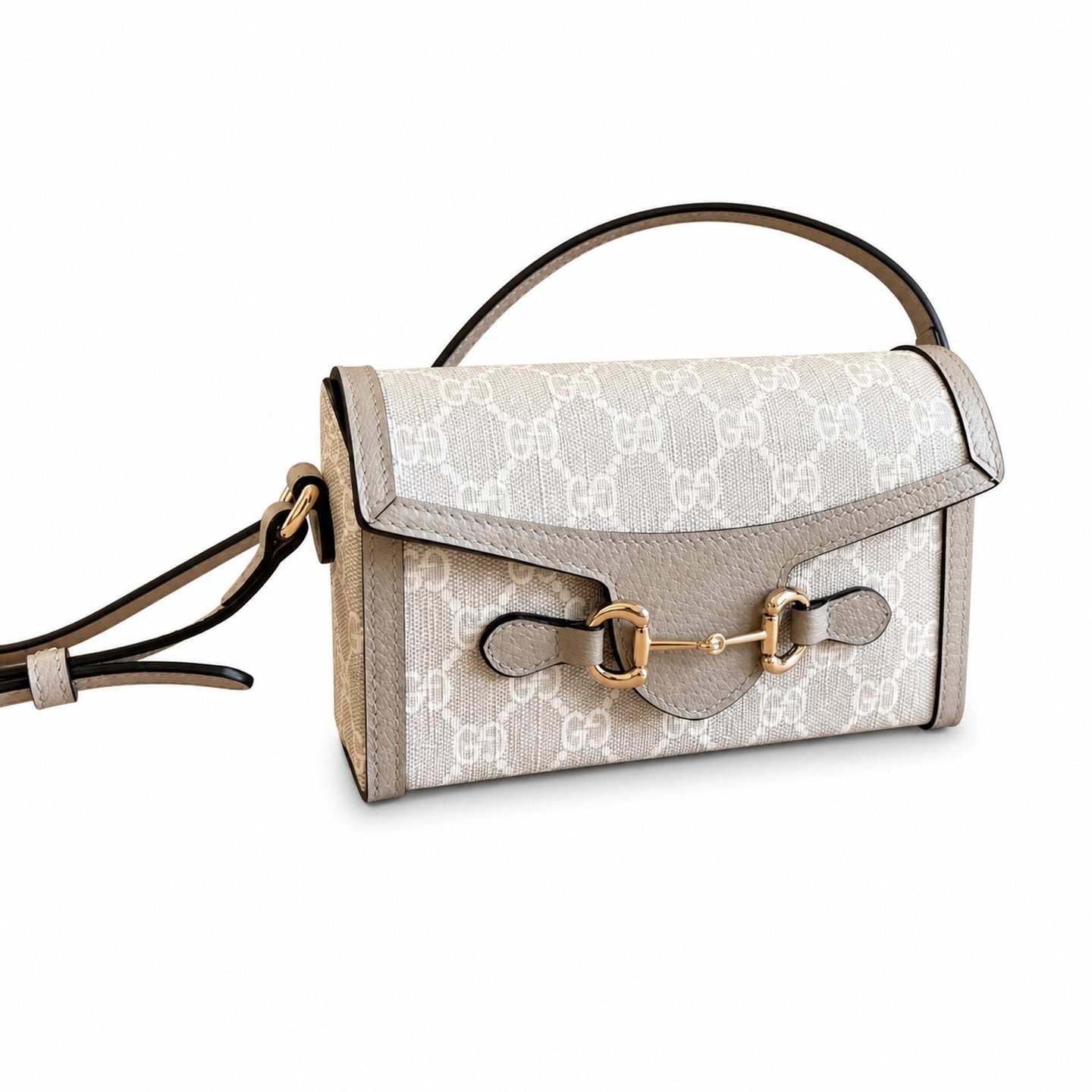 Gucci Horsebit 1955 Mini Cotton Canvas Leather Black Beige Handbag