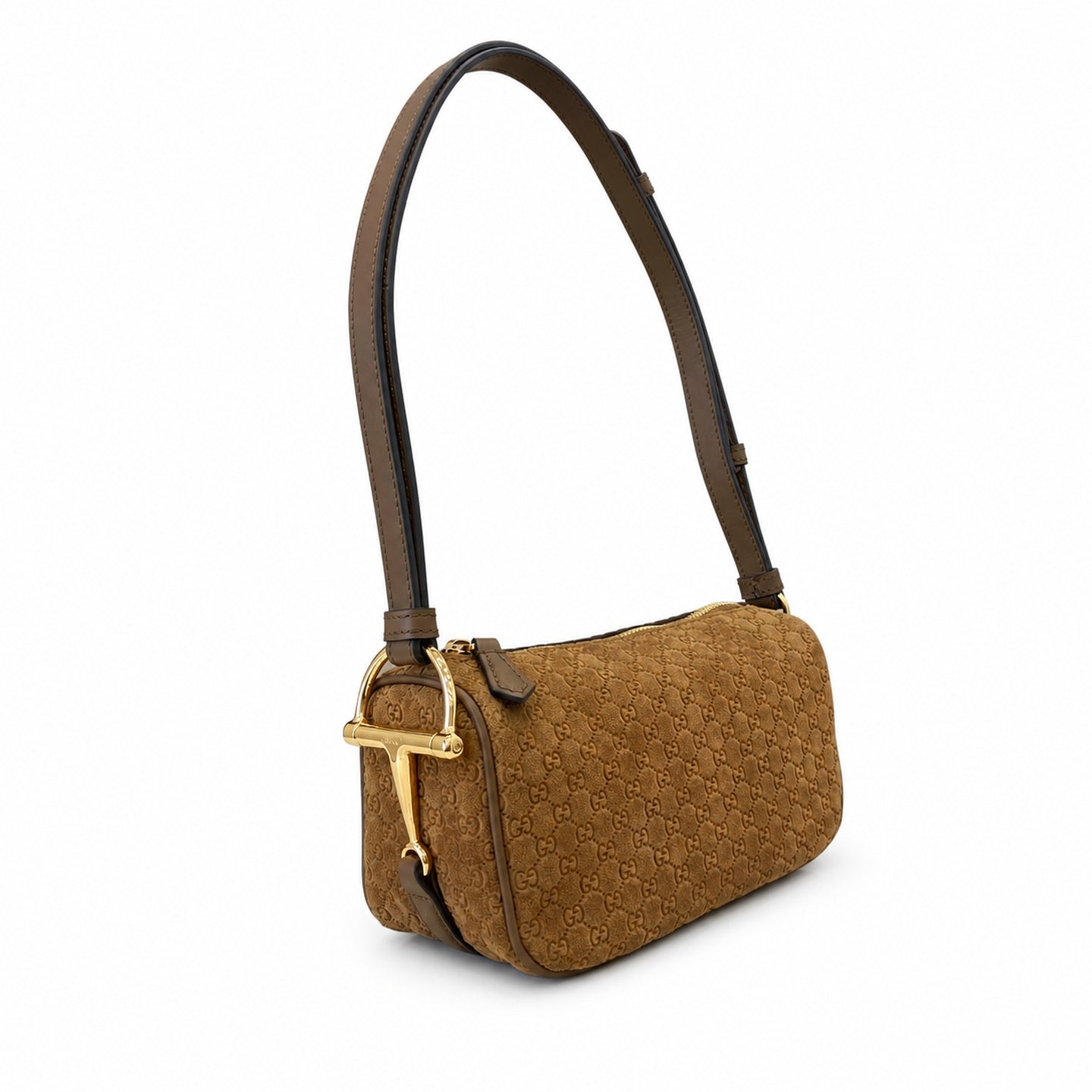 Gucci Cotton Suede Leather Brown Gold Bag
