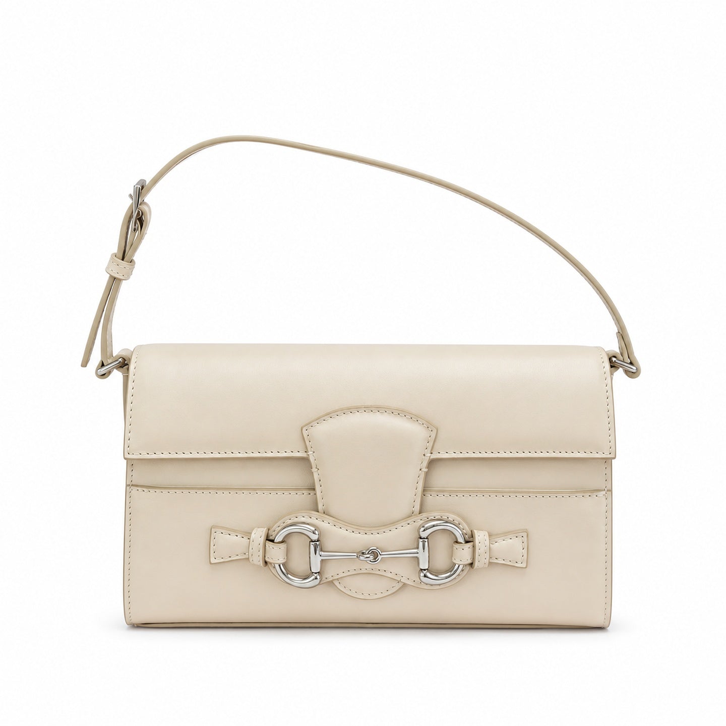 Gucci Horsebit Canvas Leather White Brown Gold Shoulder Bag