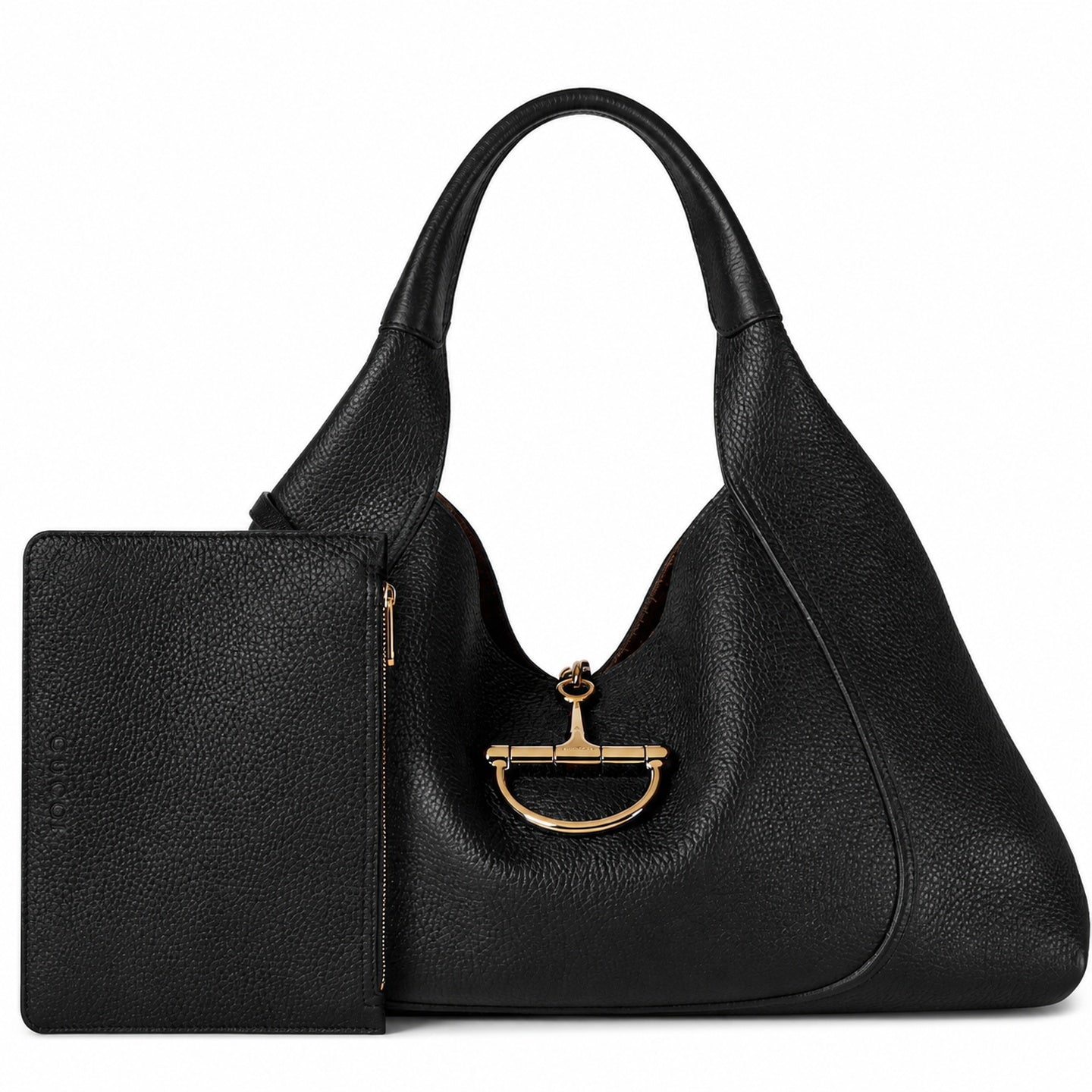Gucci Horsebit Large Leather Black Brown Gold Shoulder Bag