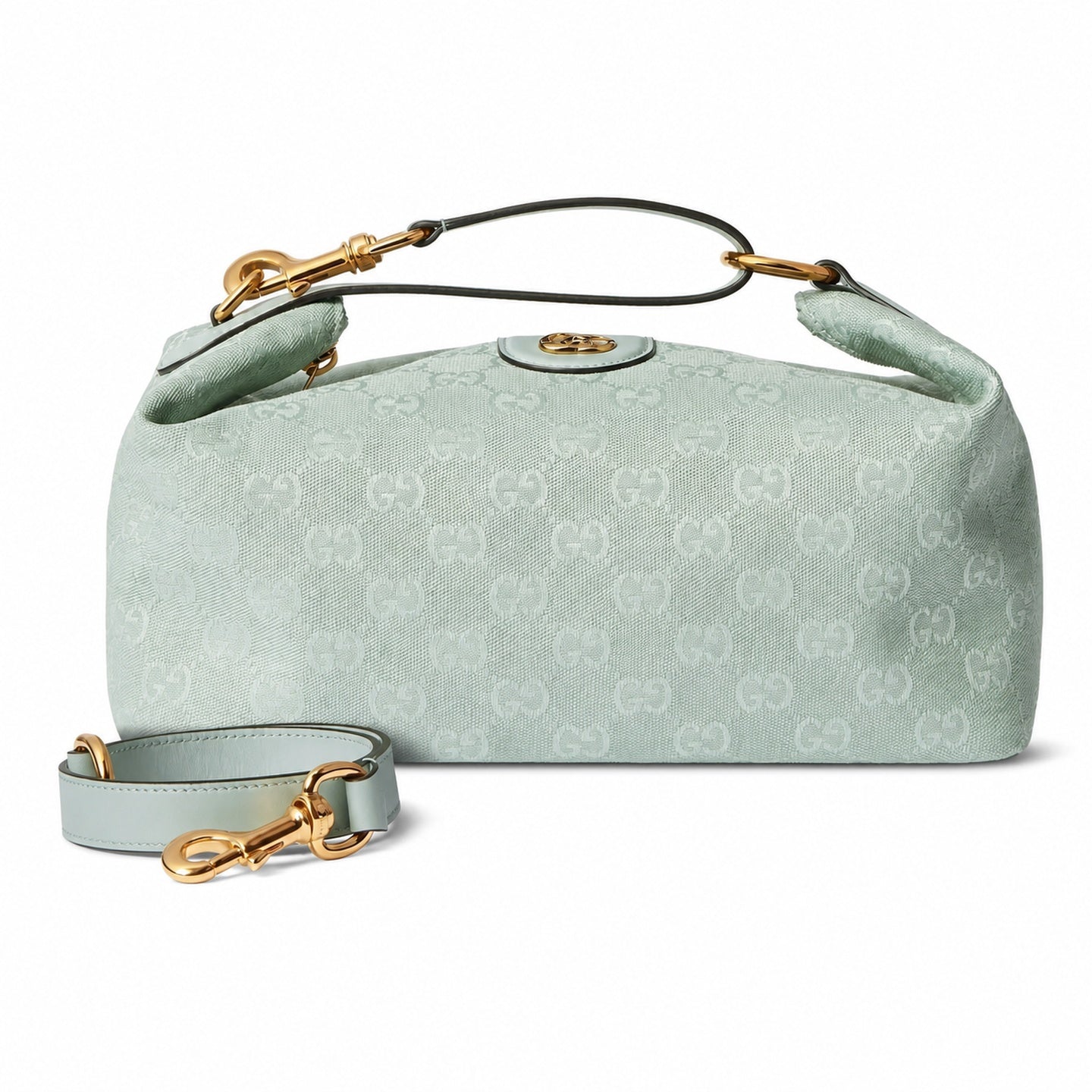 Gucci Cotton Canvas Leather Blue Gold Bag