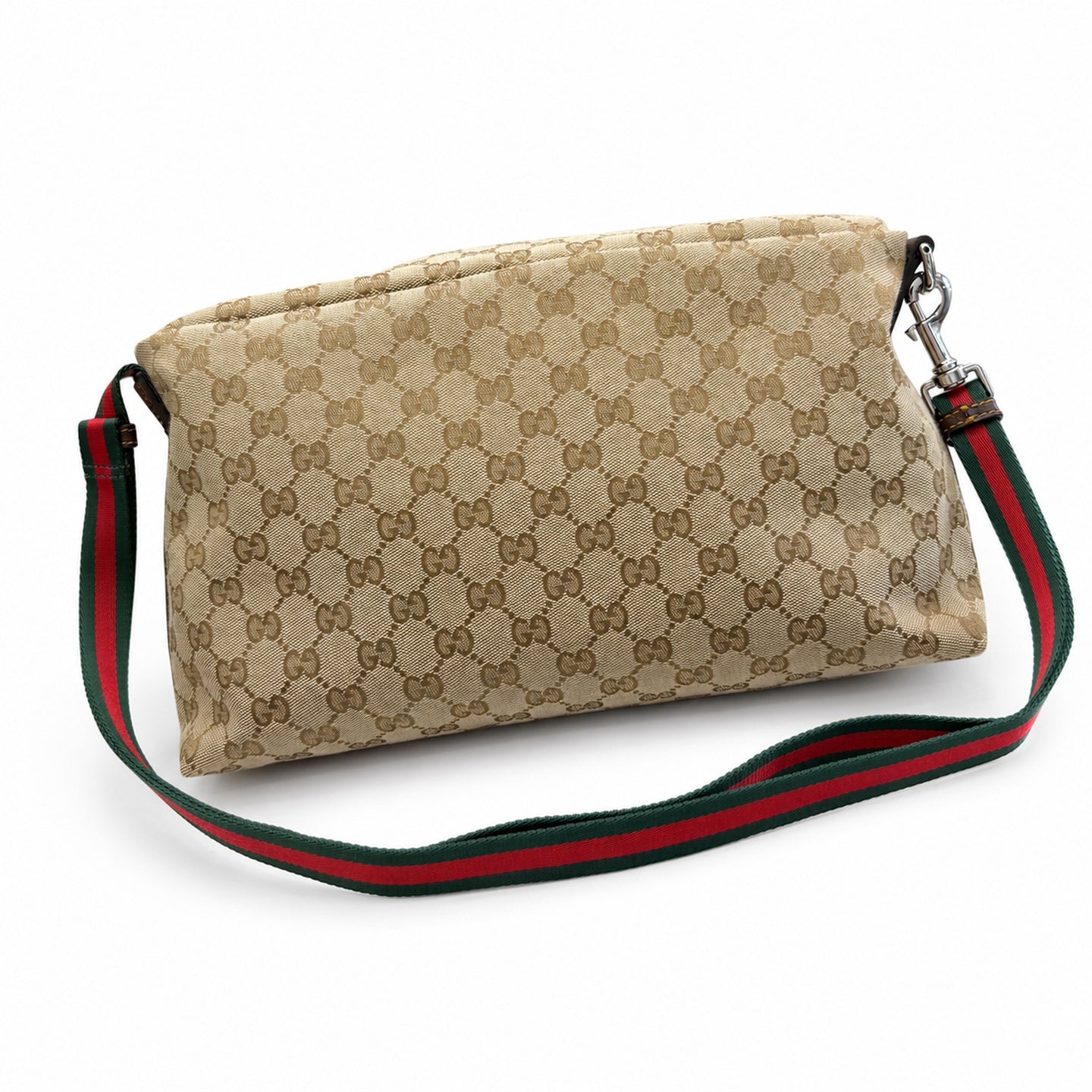 Gucci Canvas Leather Brown Red Green Silver Bag