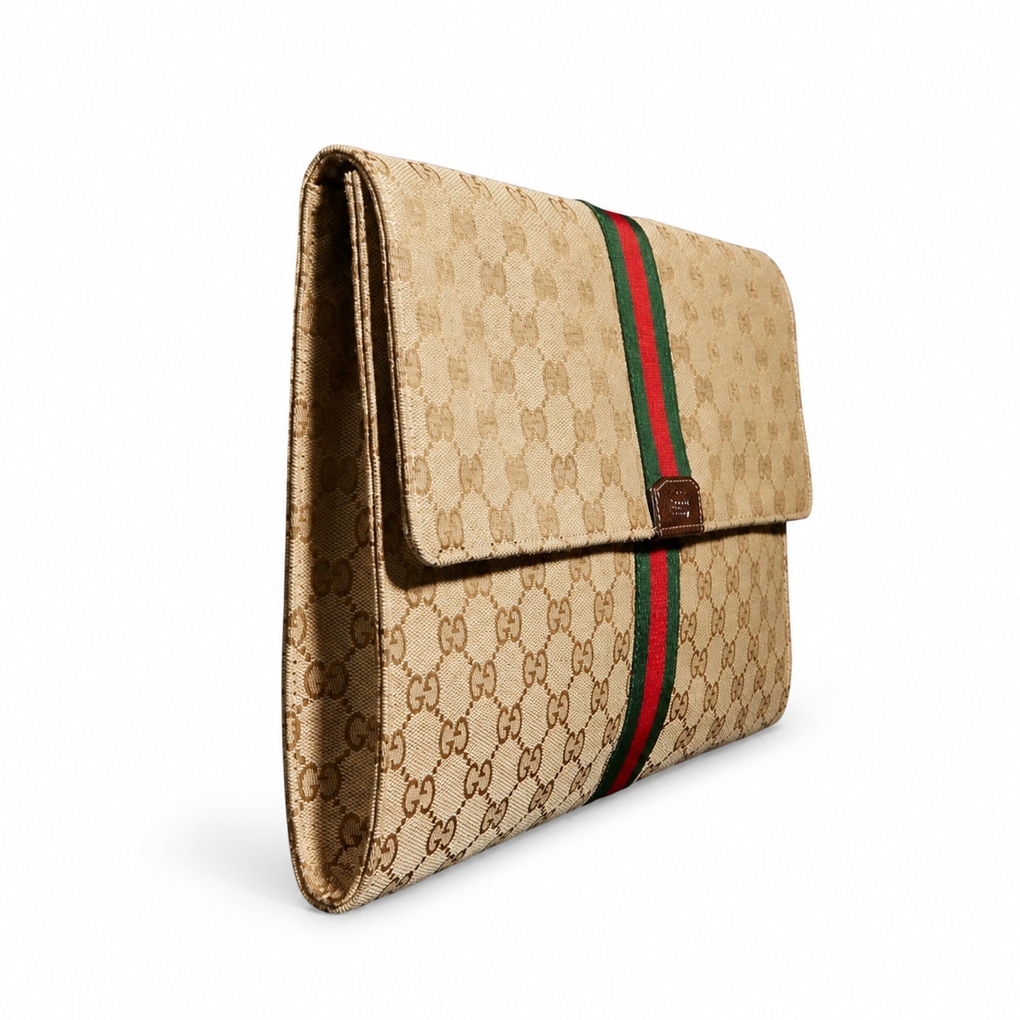 Gucci Canvas Leather Brown Red Green Gold Clutch