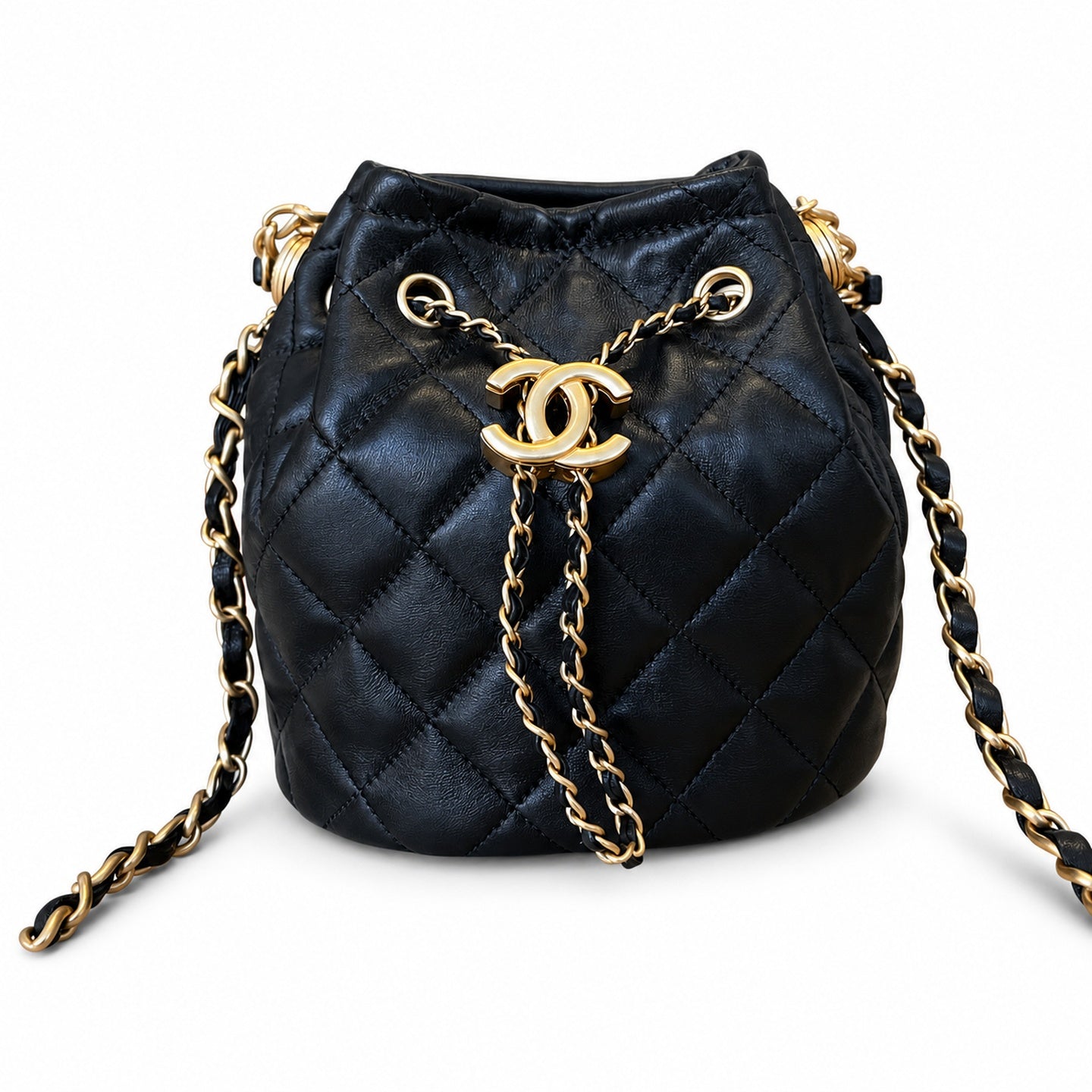 Chanel Leather Black Gold Bucket Bag