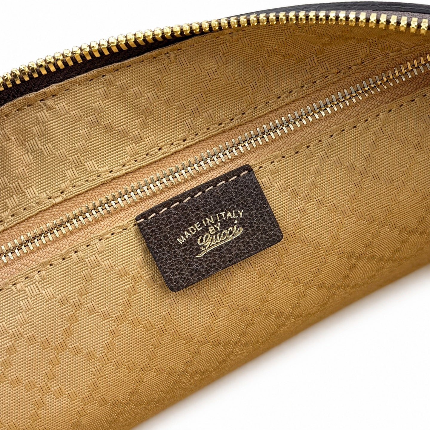 Gucci Horsebit Double Zip Canvas Leather Beige Brown Gold Handbag