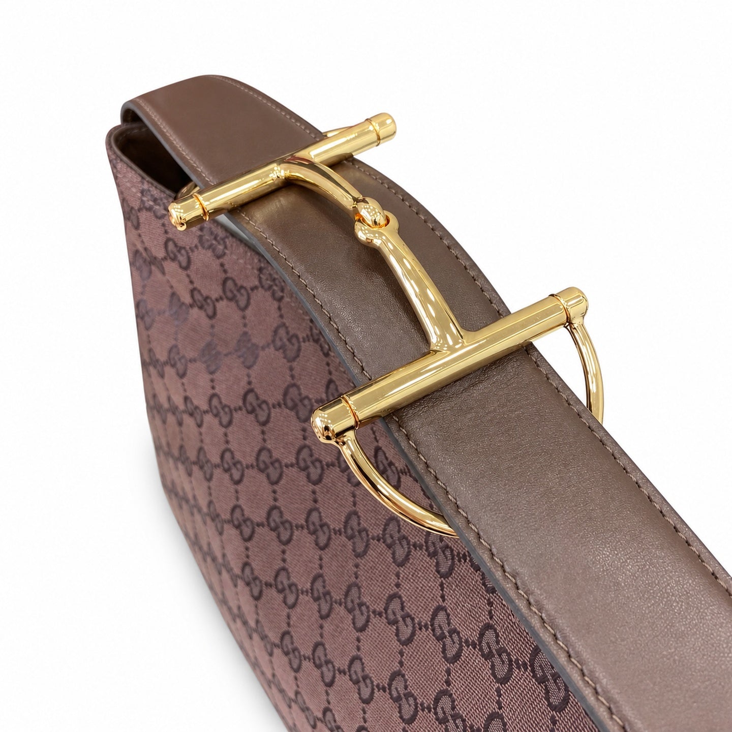 Gucci Horsebit Cotton Canvas Brown Gold Handbag
