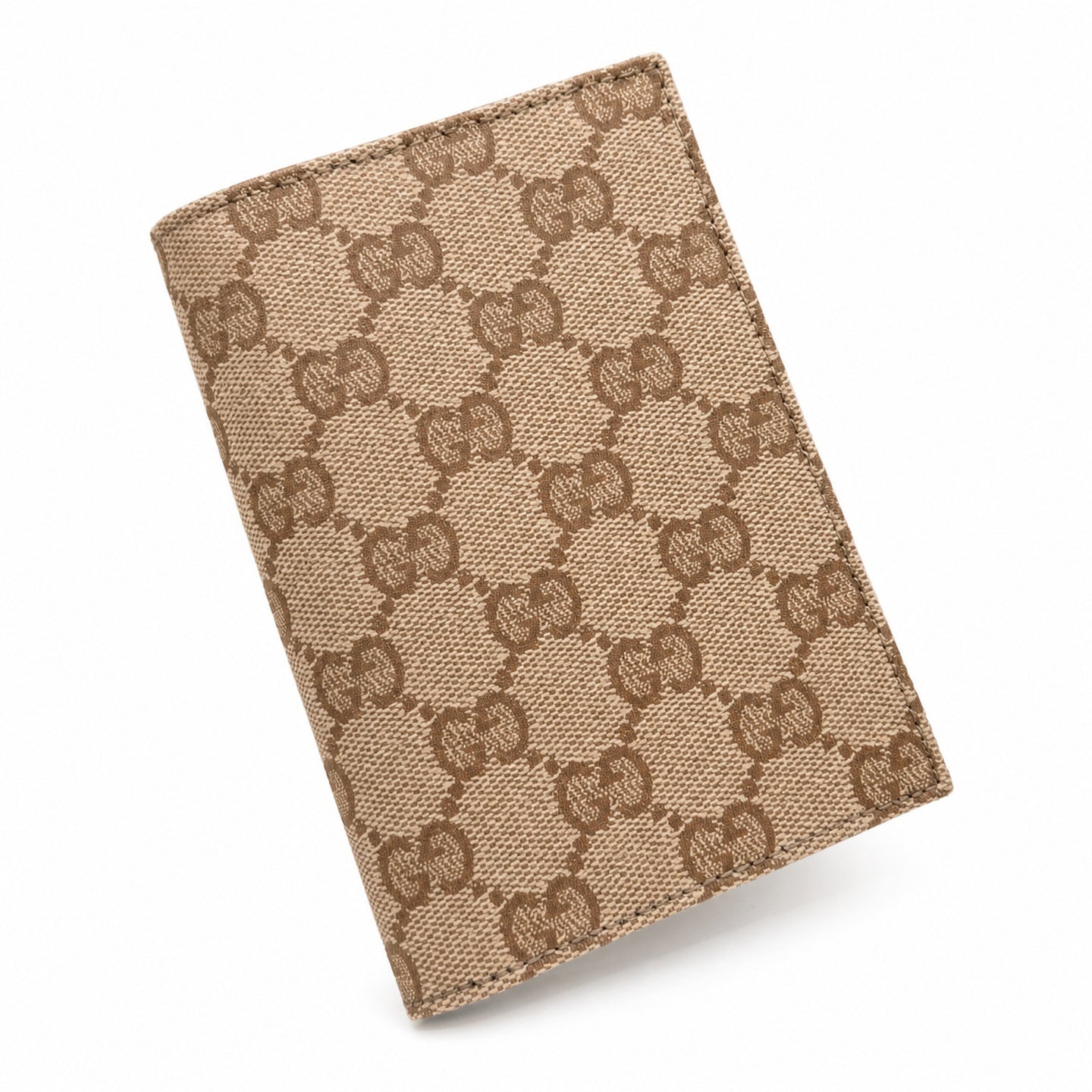 Gucci Canvas Leather Brown Gold Silver Passport Holder