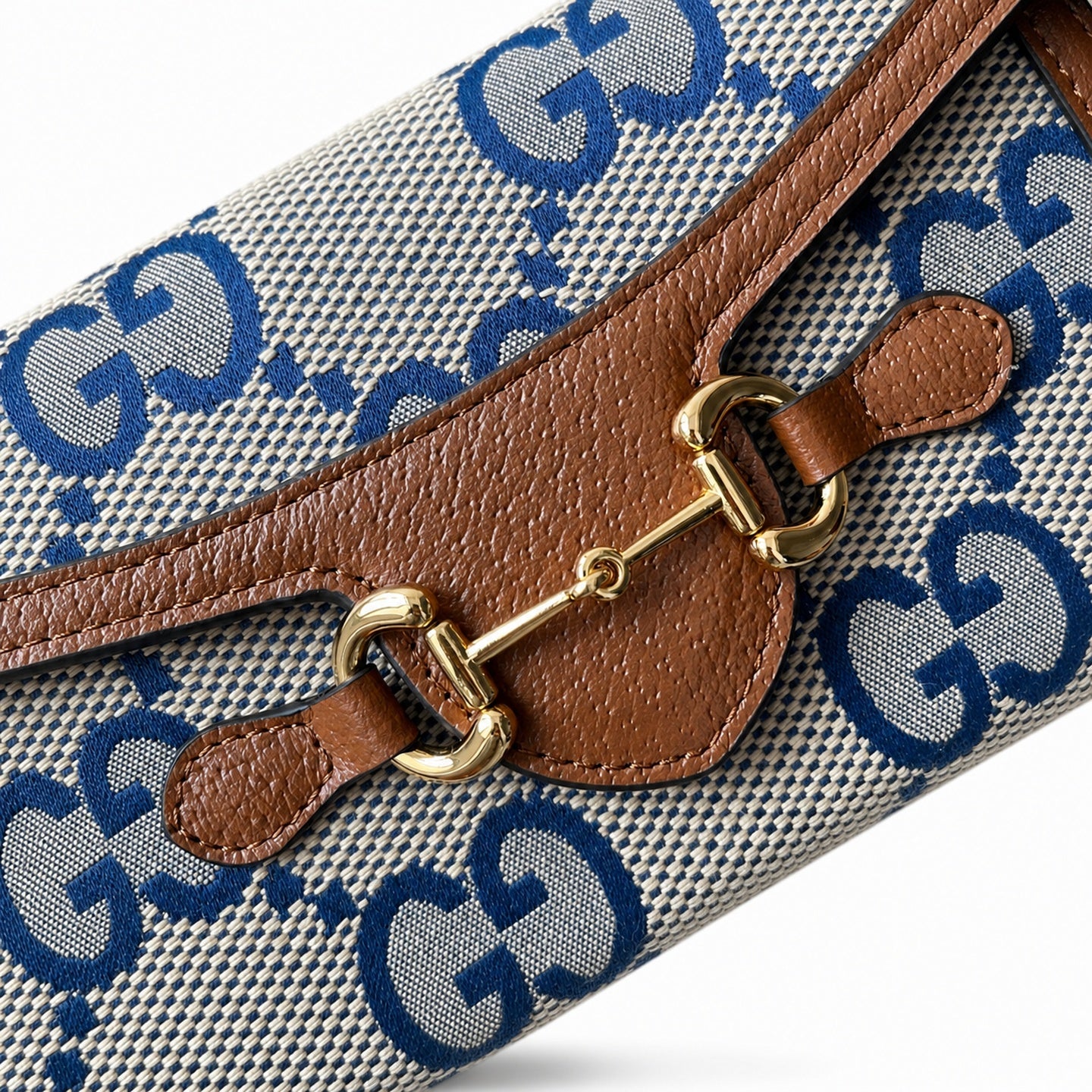 Gucci Horsebit 1955 Mini Cotton Canvas Leather Brown Blue Handbag