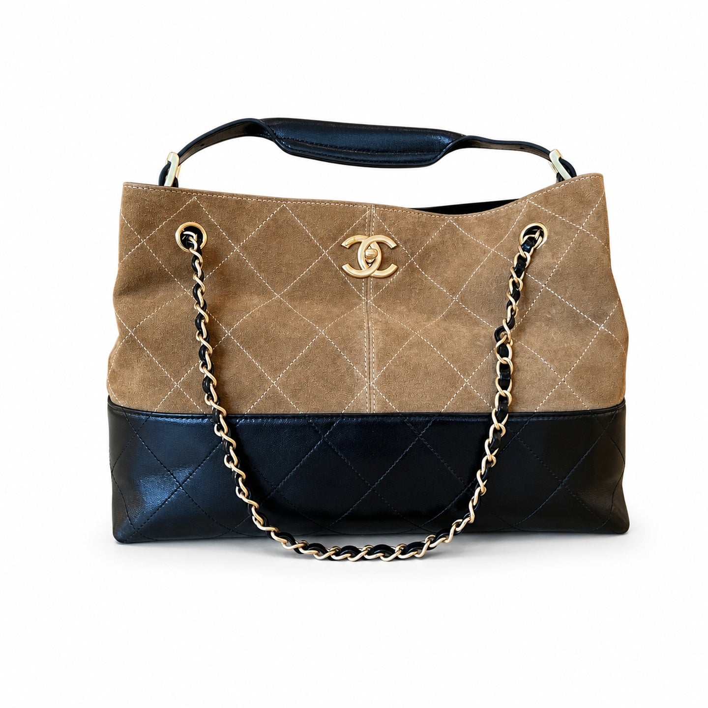 Chanel 25 Suede Leather Gold Bag
