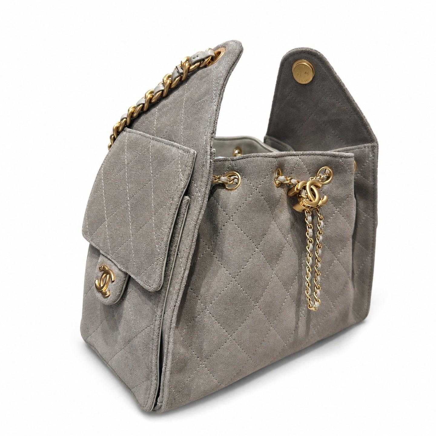 Chanel Small Leather Black Gray Gold Bag