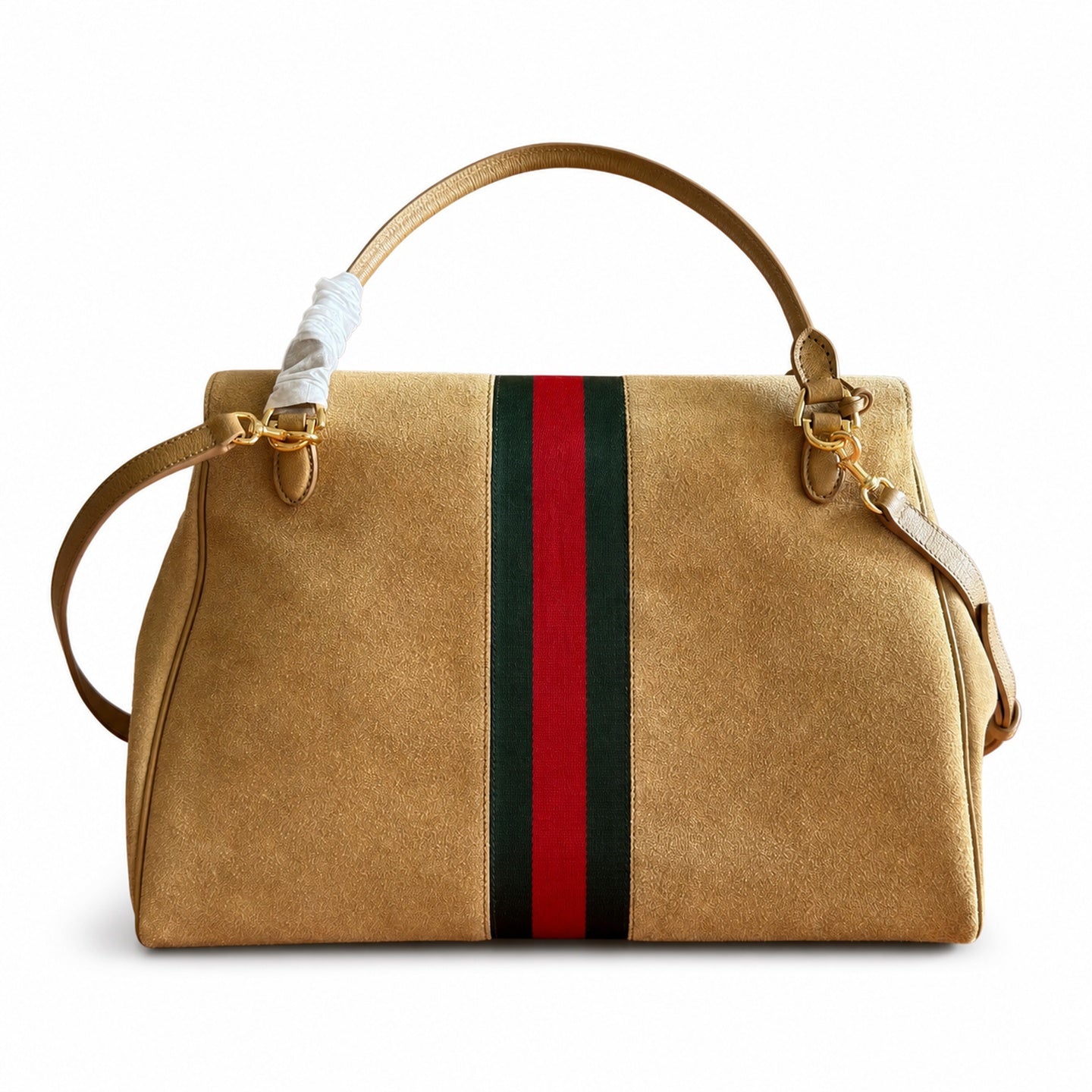 Gucci Horsebit Suede Canvas Leather Gold Handbag