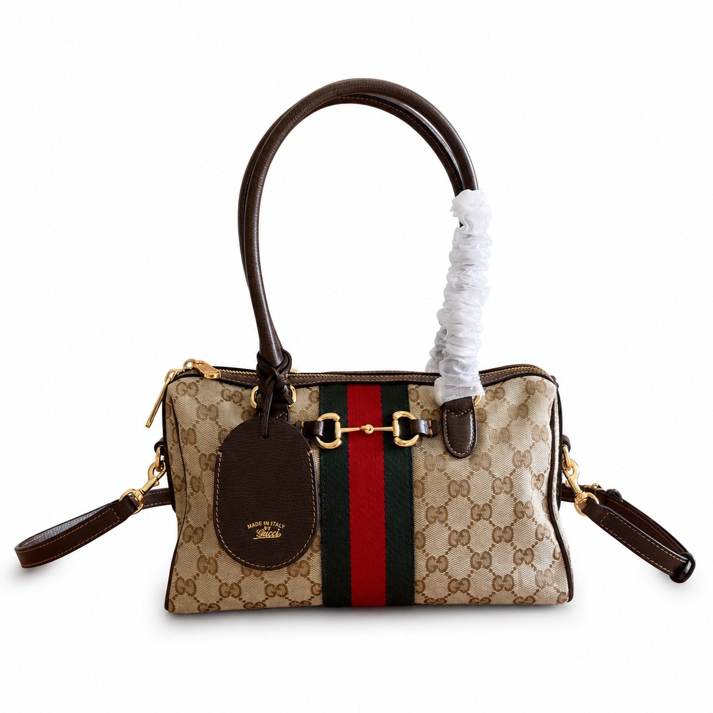 Gucci Supreme Small Canvas Leather Brown Gold Handbag
