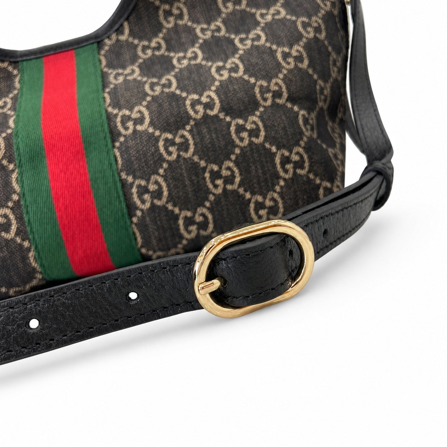 Gucci Giglio Small Cotton Denim Canvas Leather Black White Red Green Gold Tote Bag