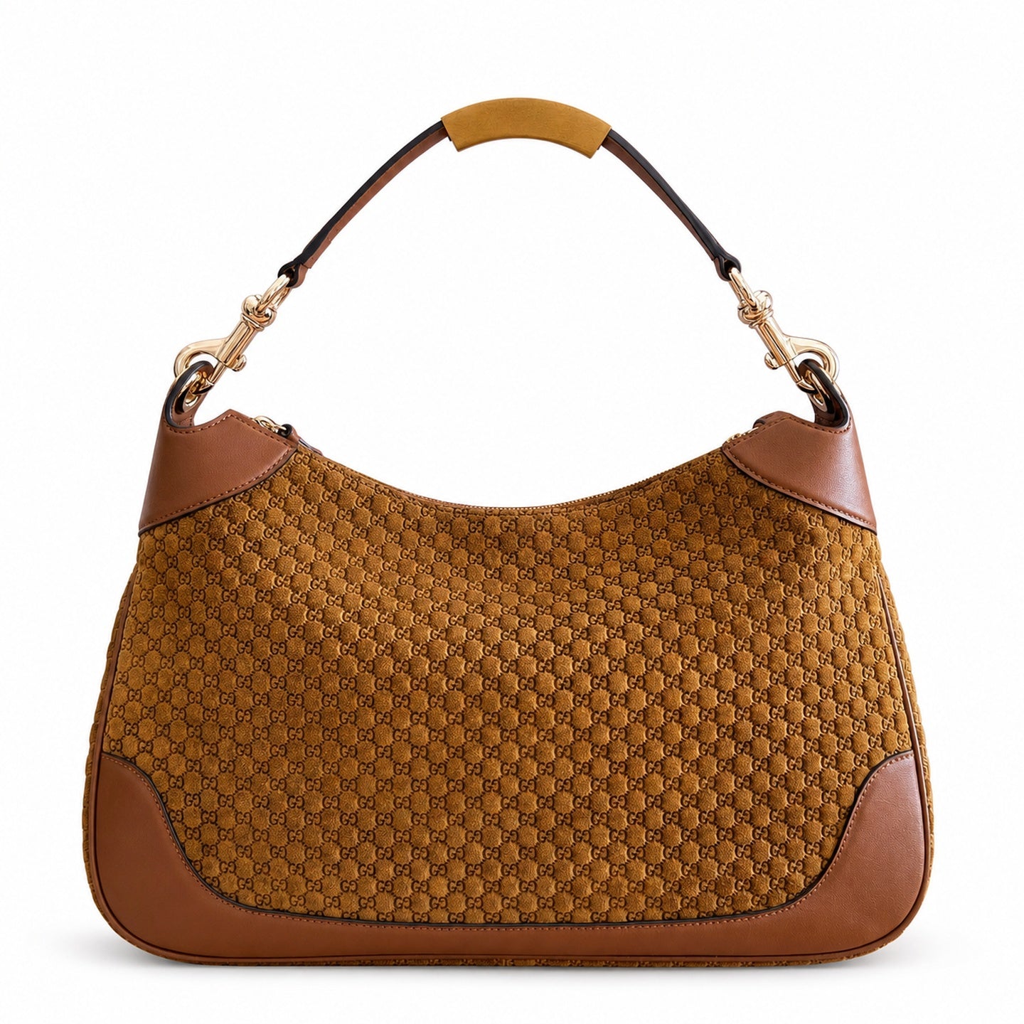 Gucci Cotton Suede Leather Brown Gold Handbag