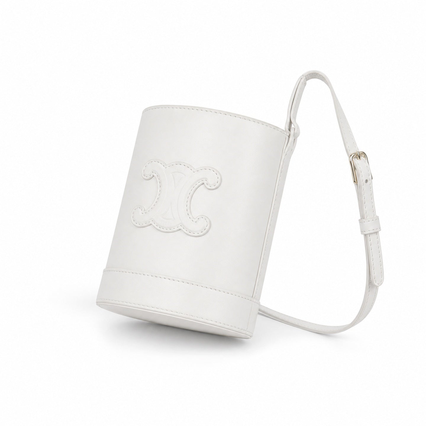 Celine Triomphe Mini White Gray Bucket Bag