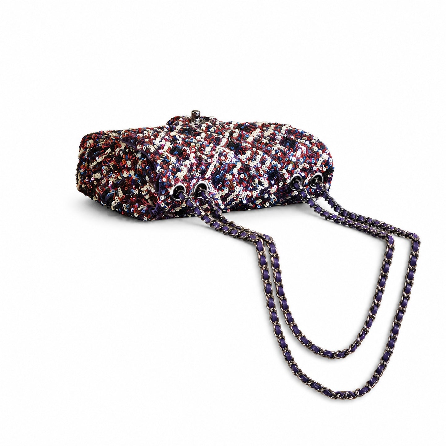 Chanel Mini Embroidered Black Pink Purple Silver Handbag