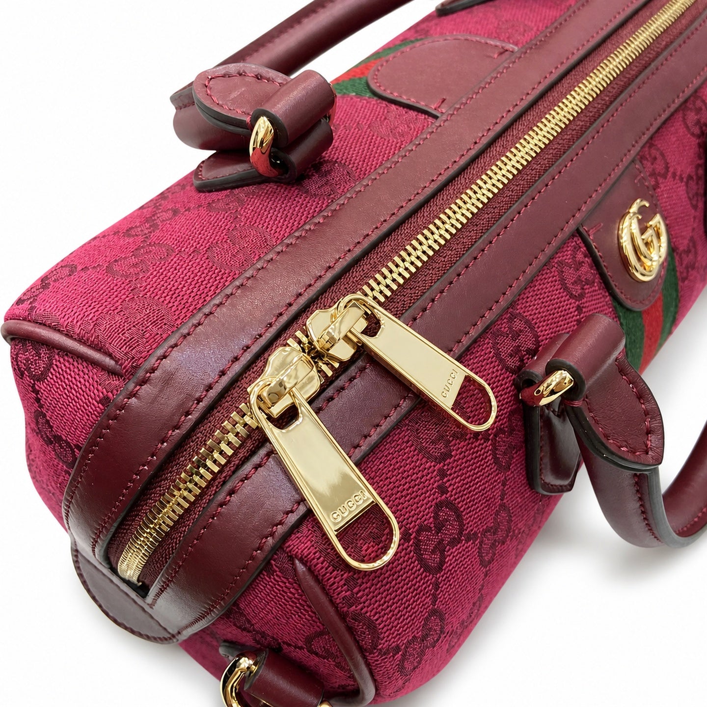 Gucci Ophidia Supreme Small Canvas Leather Red Green Gold Boston Bag