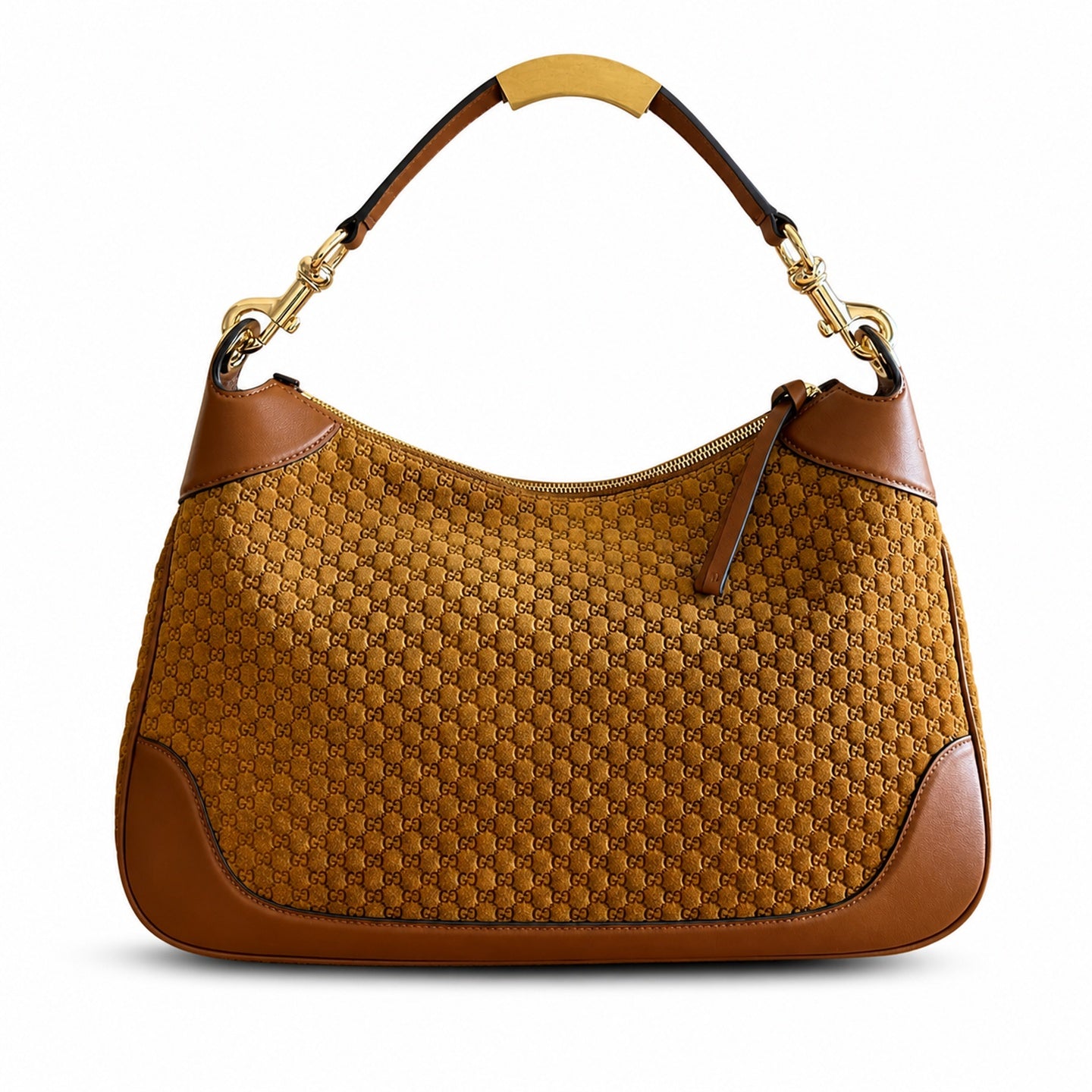Gucci Cotton Suede Leather Brown Gold Handbag