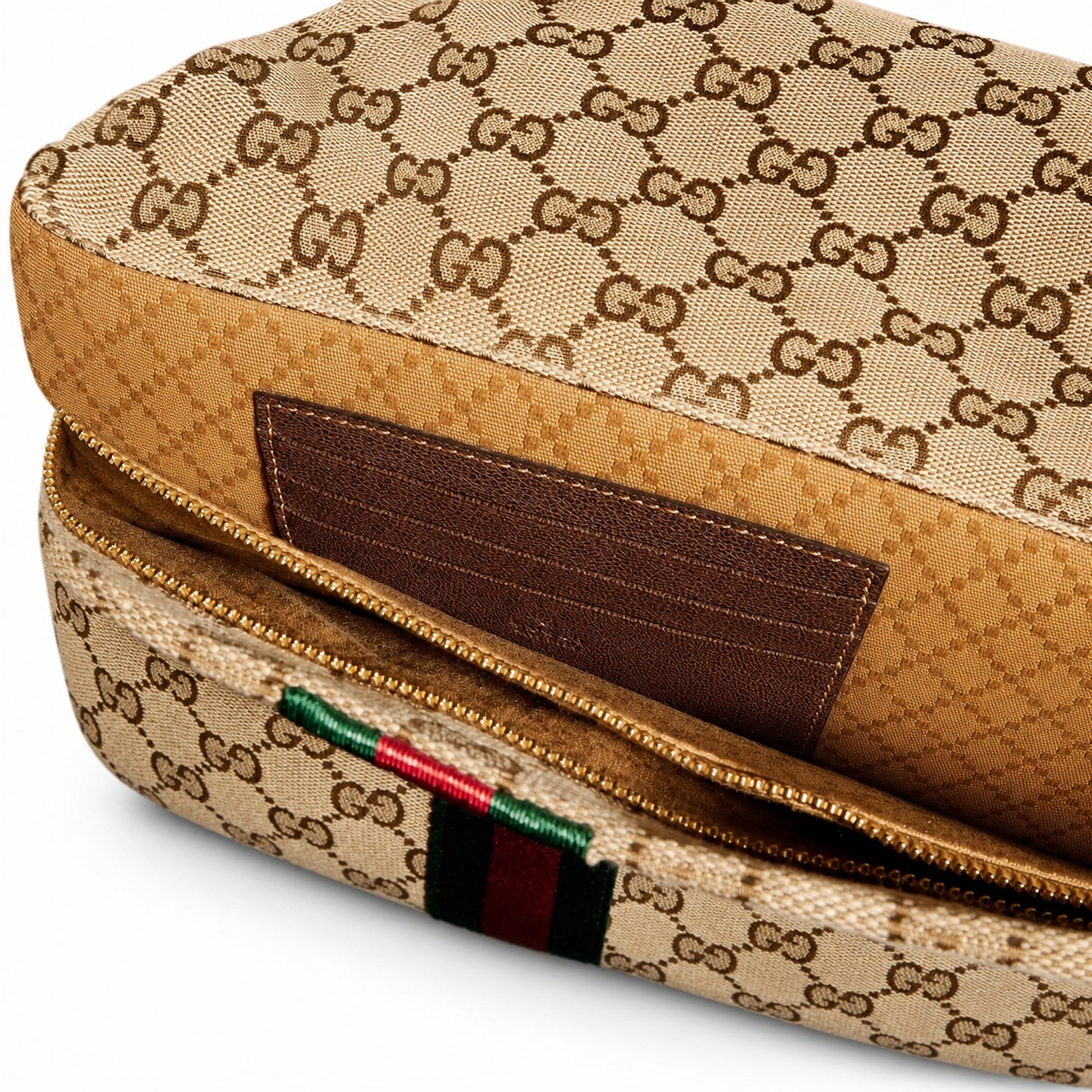 Gucci Canvas Leather Brown Red Green Gold Clutch