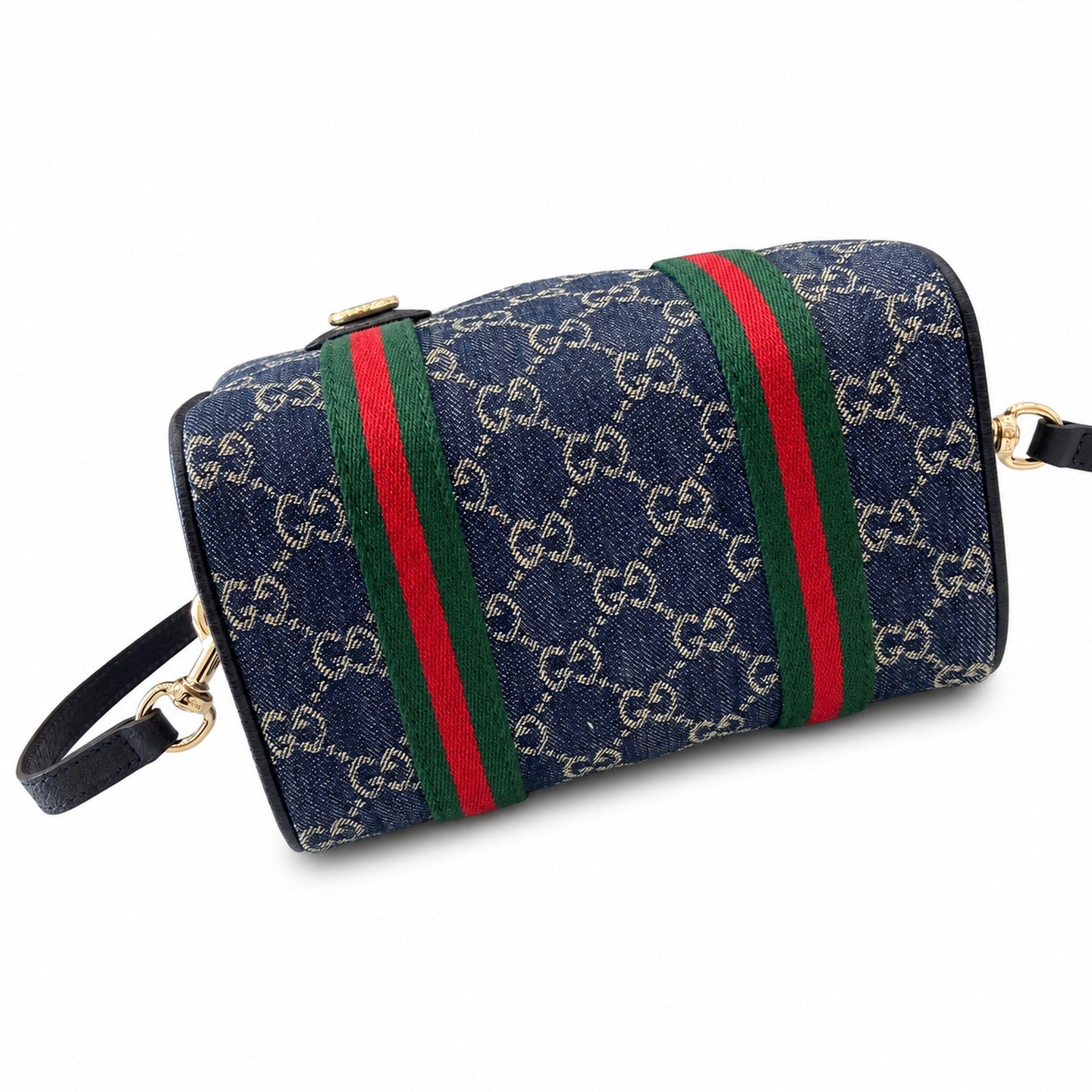 Gucci Mini Cotton Denim Leather Brown Blue Gold Handbag