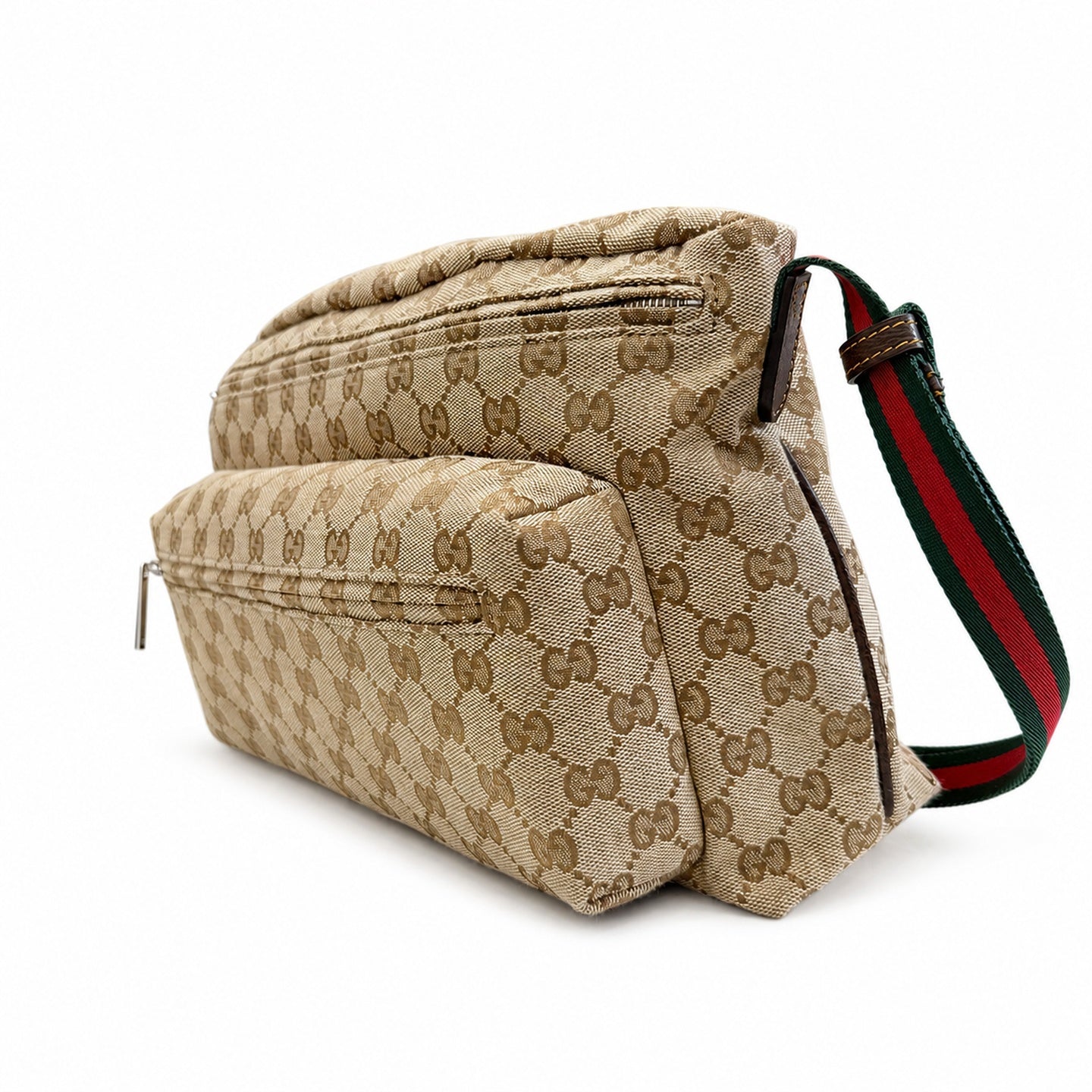 Gucci Canvas Leather Brown Red Green Silver Bag