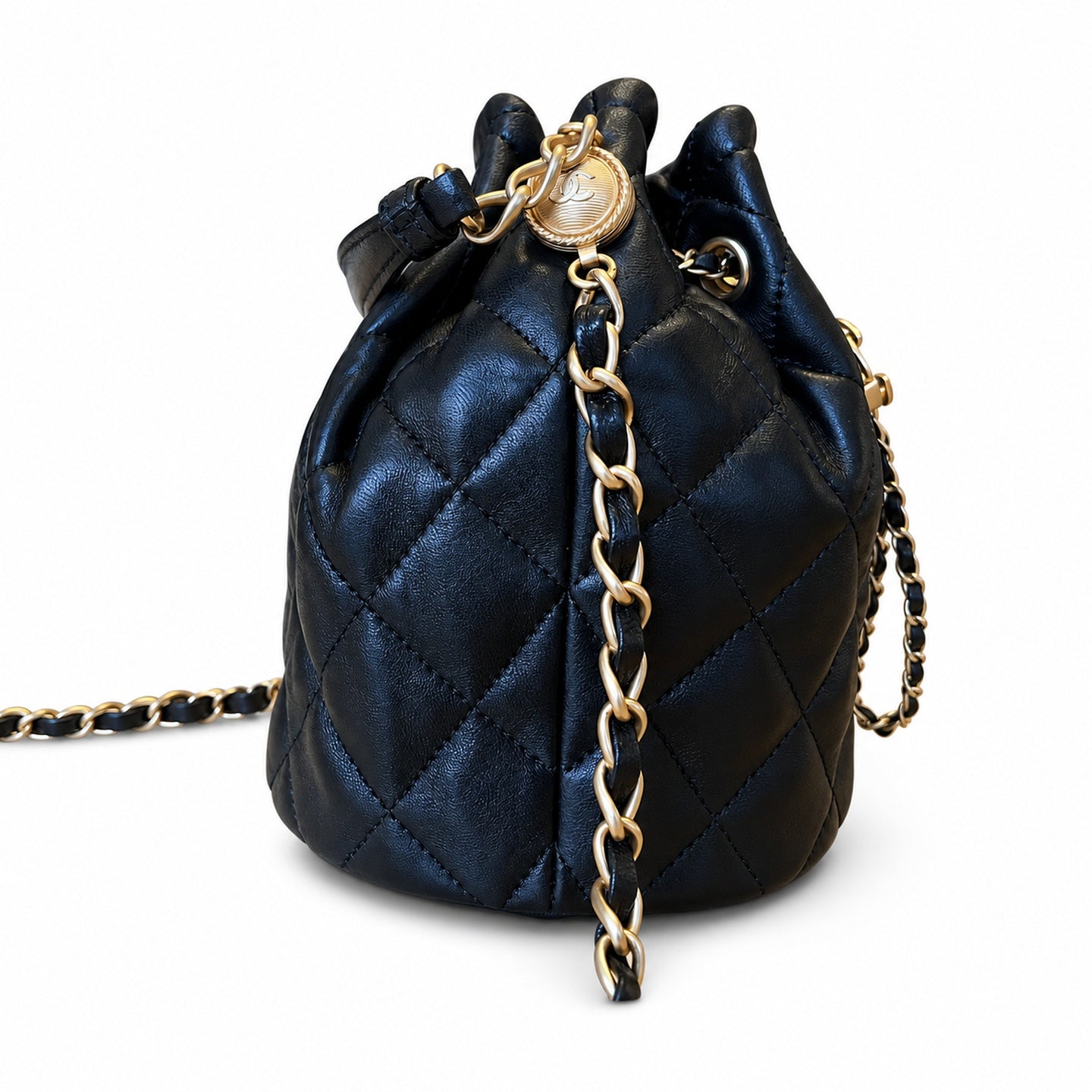 Chanel Leather Black Gold Bucket Bag
