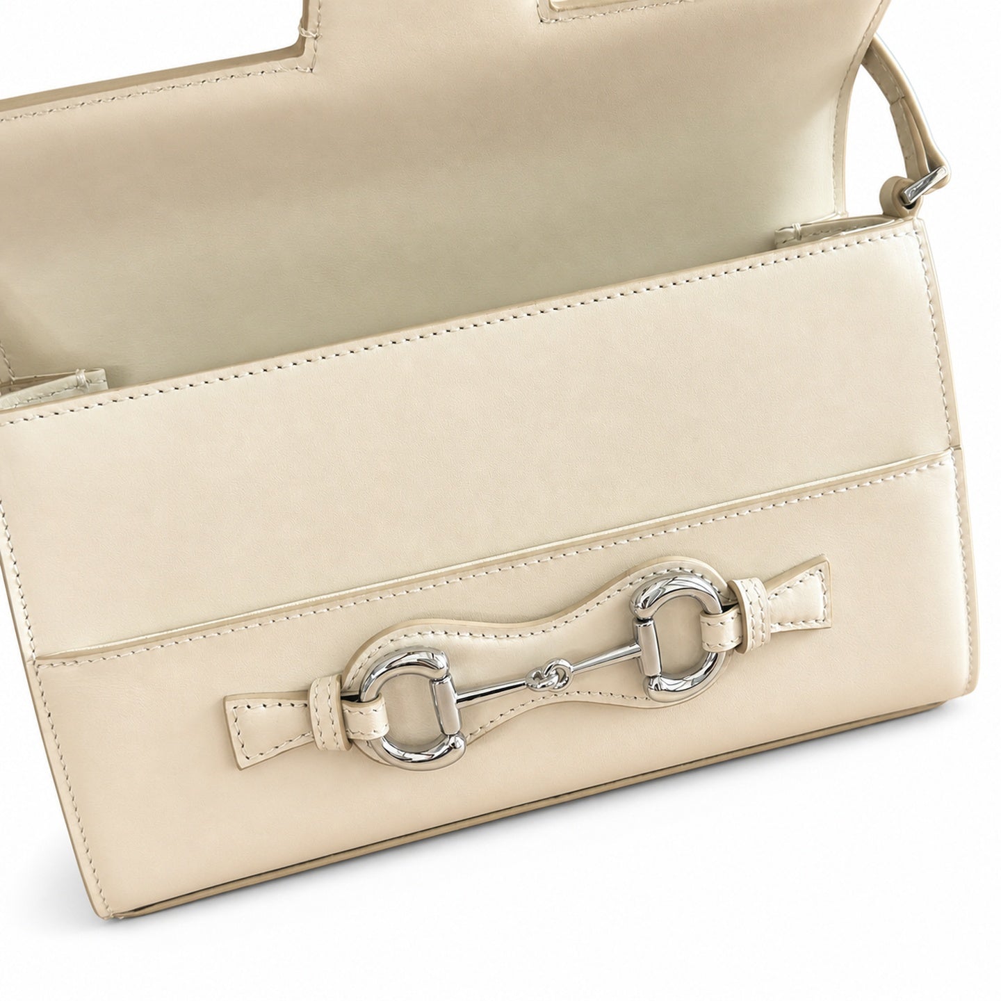 Gucci Horsebit Canvas Leather White Brown Gold Shoulder Bag