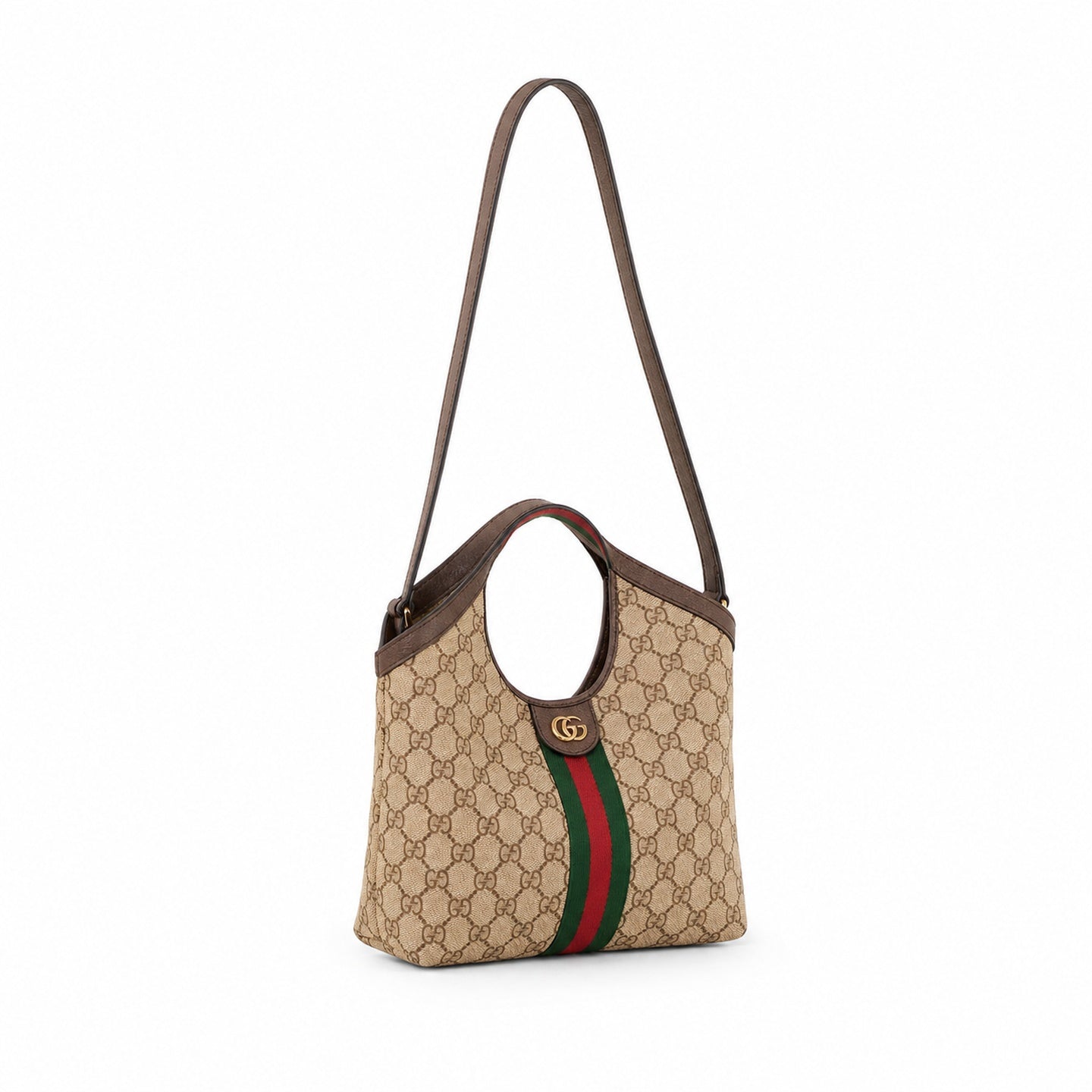 Gucci Giglio Small Cotton Canvas Leather Beige Brown Red Green Gold Tote Bag