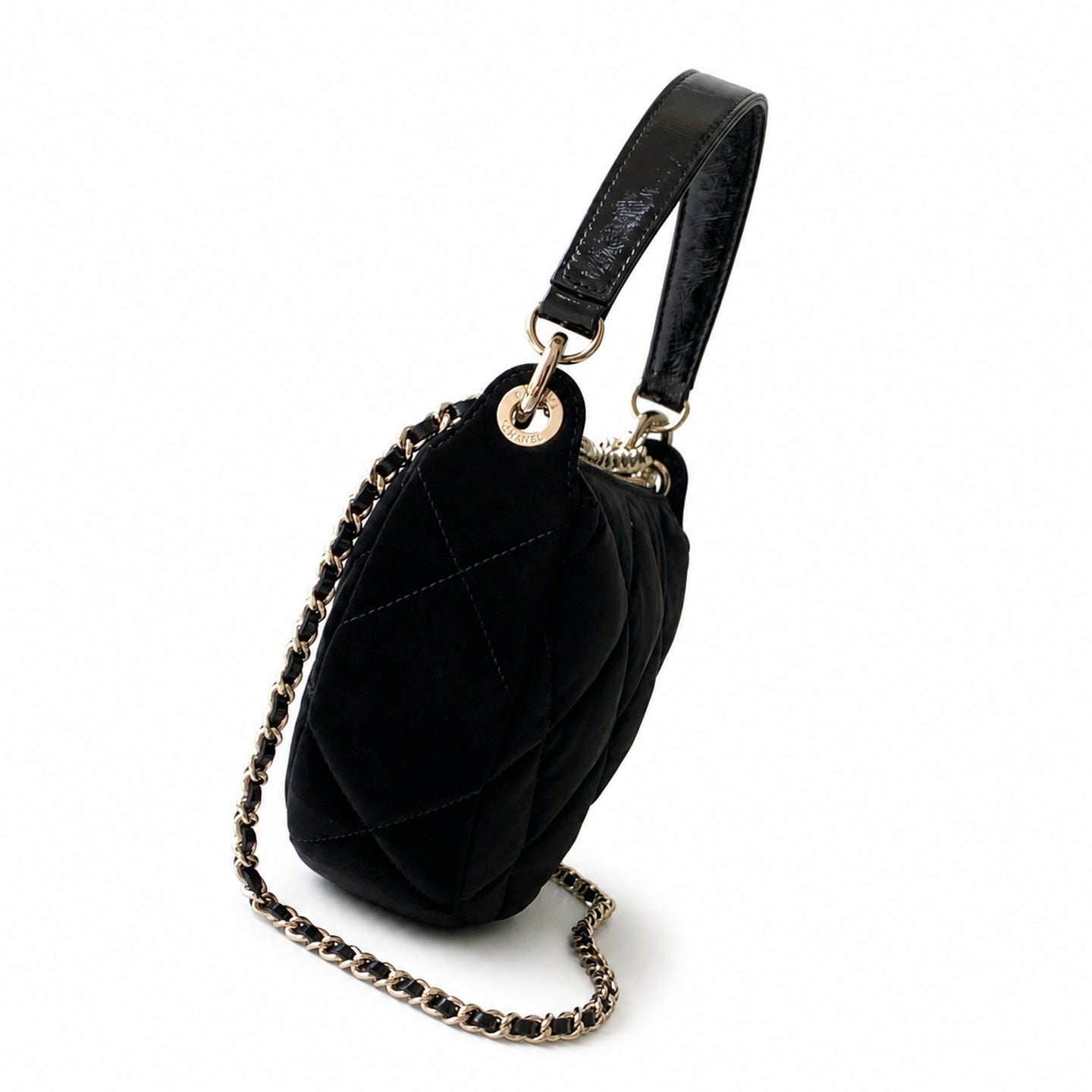 Chanel 25 Small Velvet Leather Black Hobo Bag