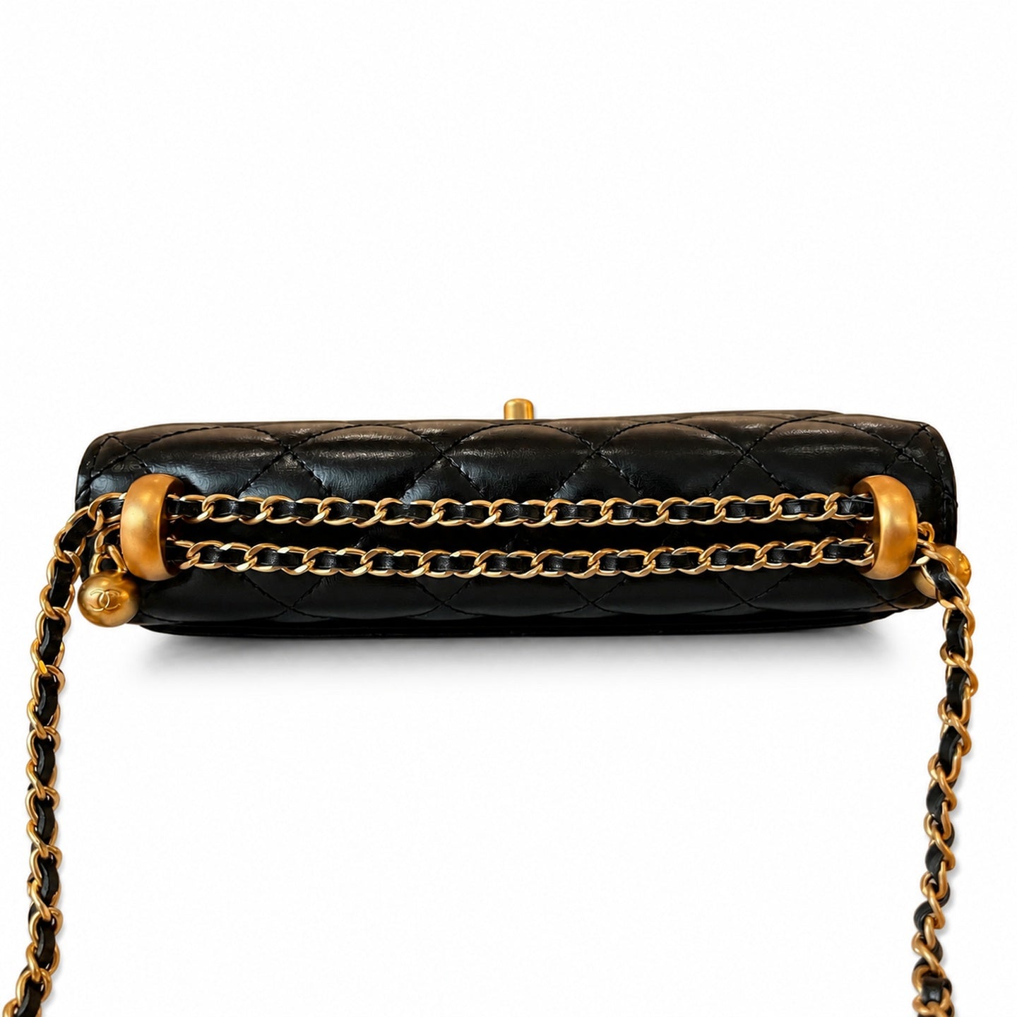 Chanel Small Leather Black Gold Wallet on Chain