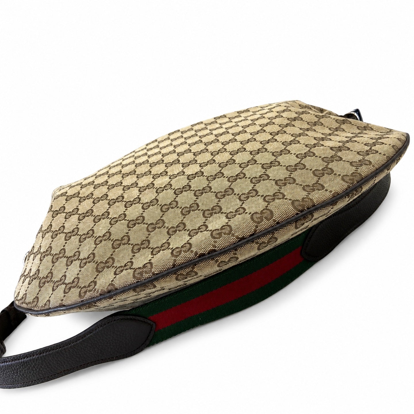 Gucci Small Cotton Canvas Leather Beige Brown Shoulder Bag