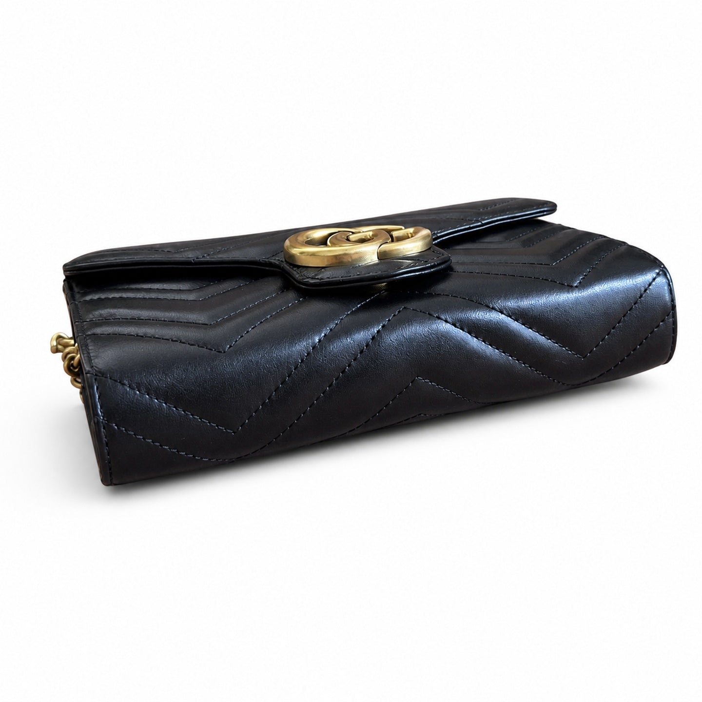 Gucci GG Marmont Mini Quilted Matelasse Leather Black Beige Handbag