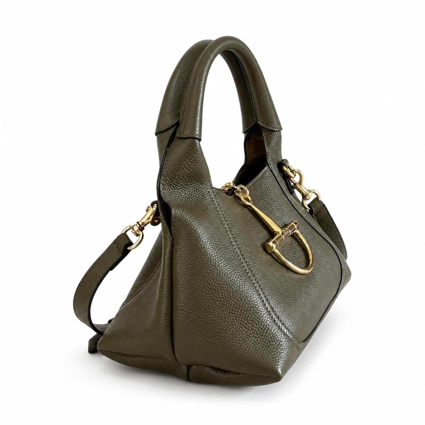 Gucci Horsebit Large Leather Black Brown Green Gold Shoulder Bag