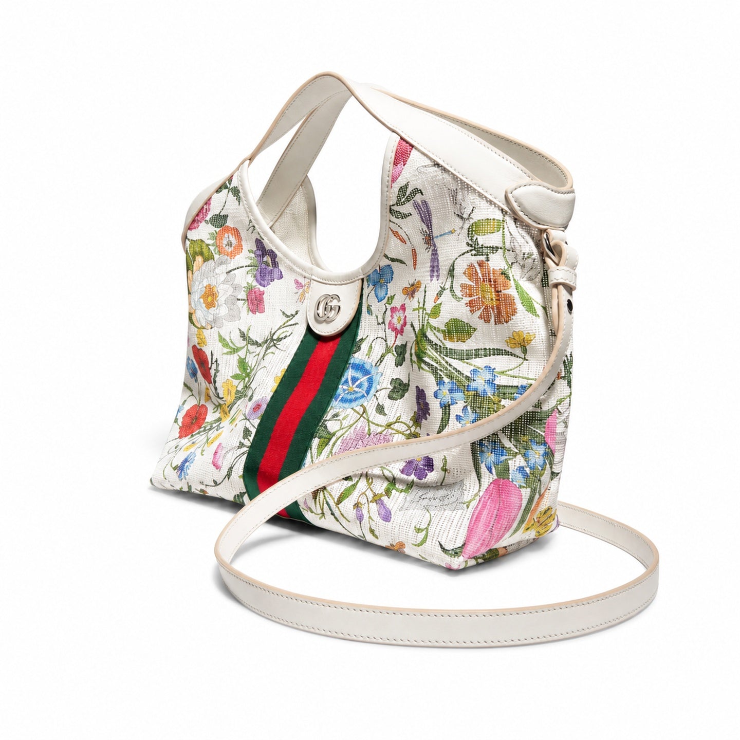 Gucci Giglio Canvas Leather White Clutch