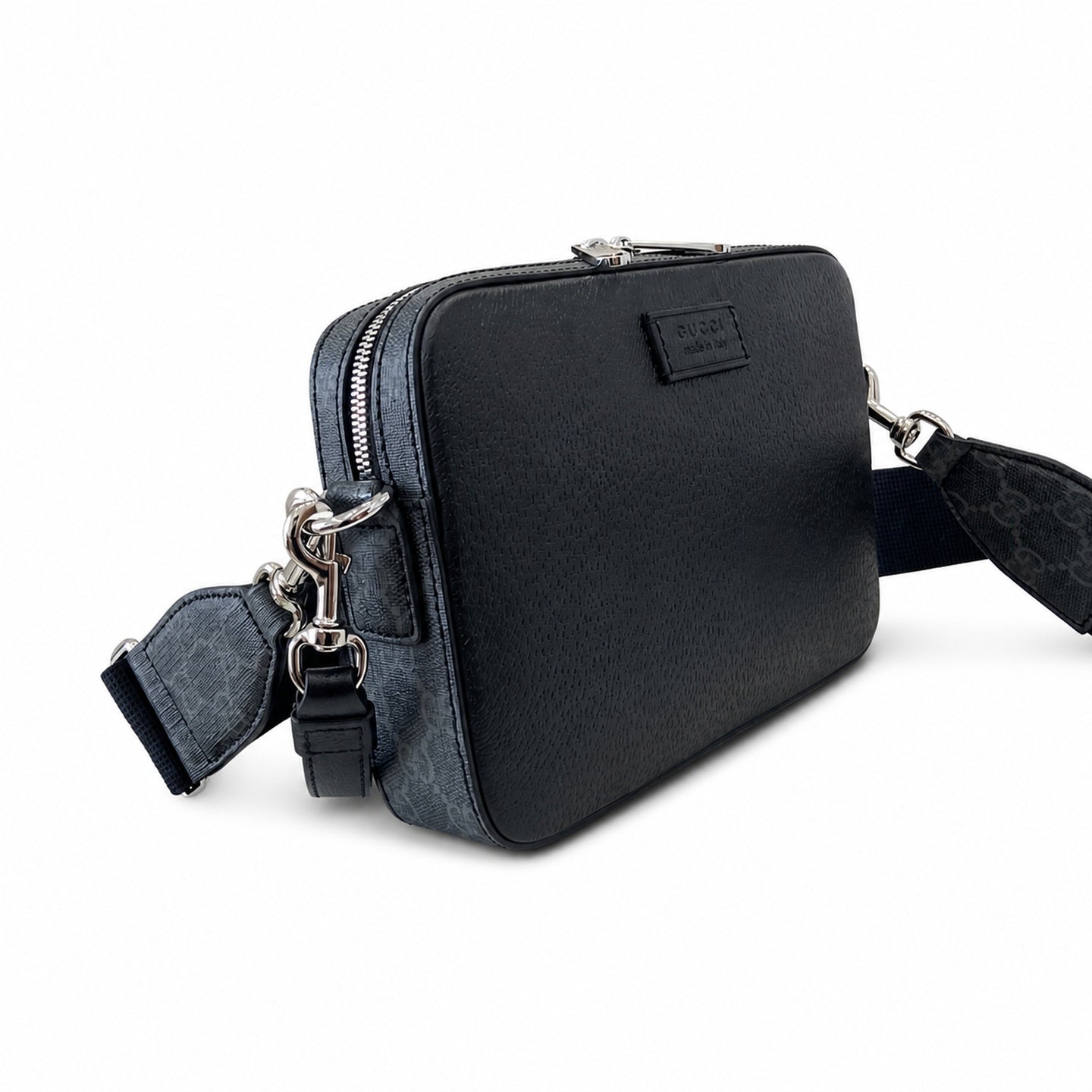 Gucci Supreme Mini Cotton Canvas Leather Black Green Handbag