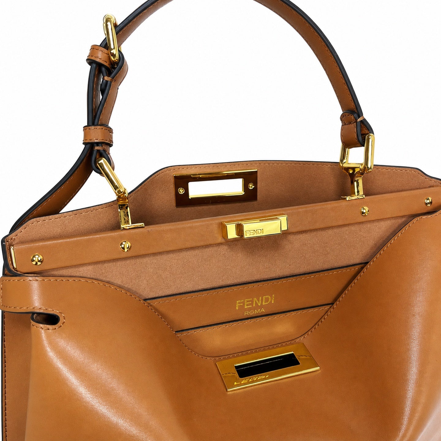 Fendi Peekaboo Soft Large Velvet Leather Gold Handbag