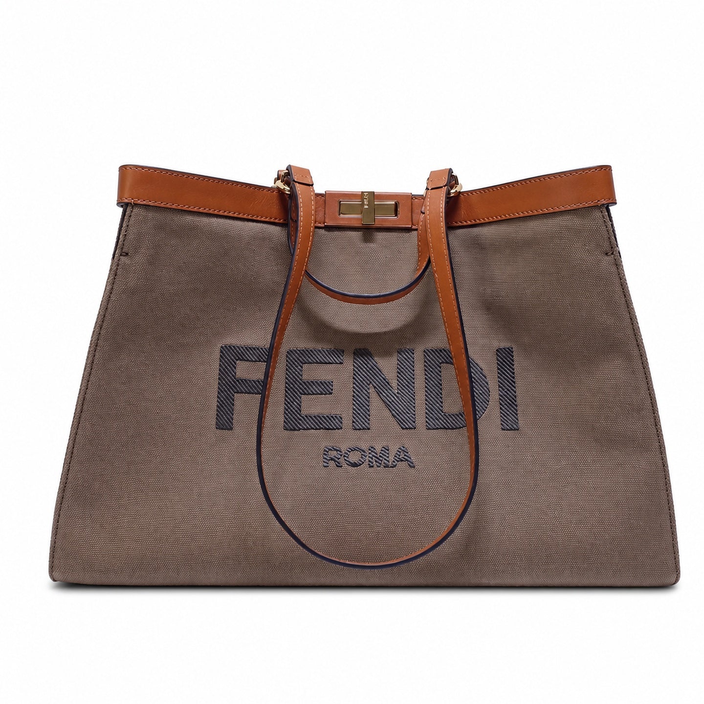 Fendi Peekaboo X-Tote Medium Embroidered Canvas Leather Brown Green Handbag