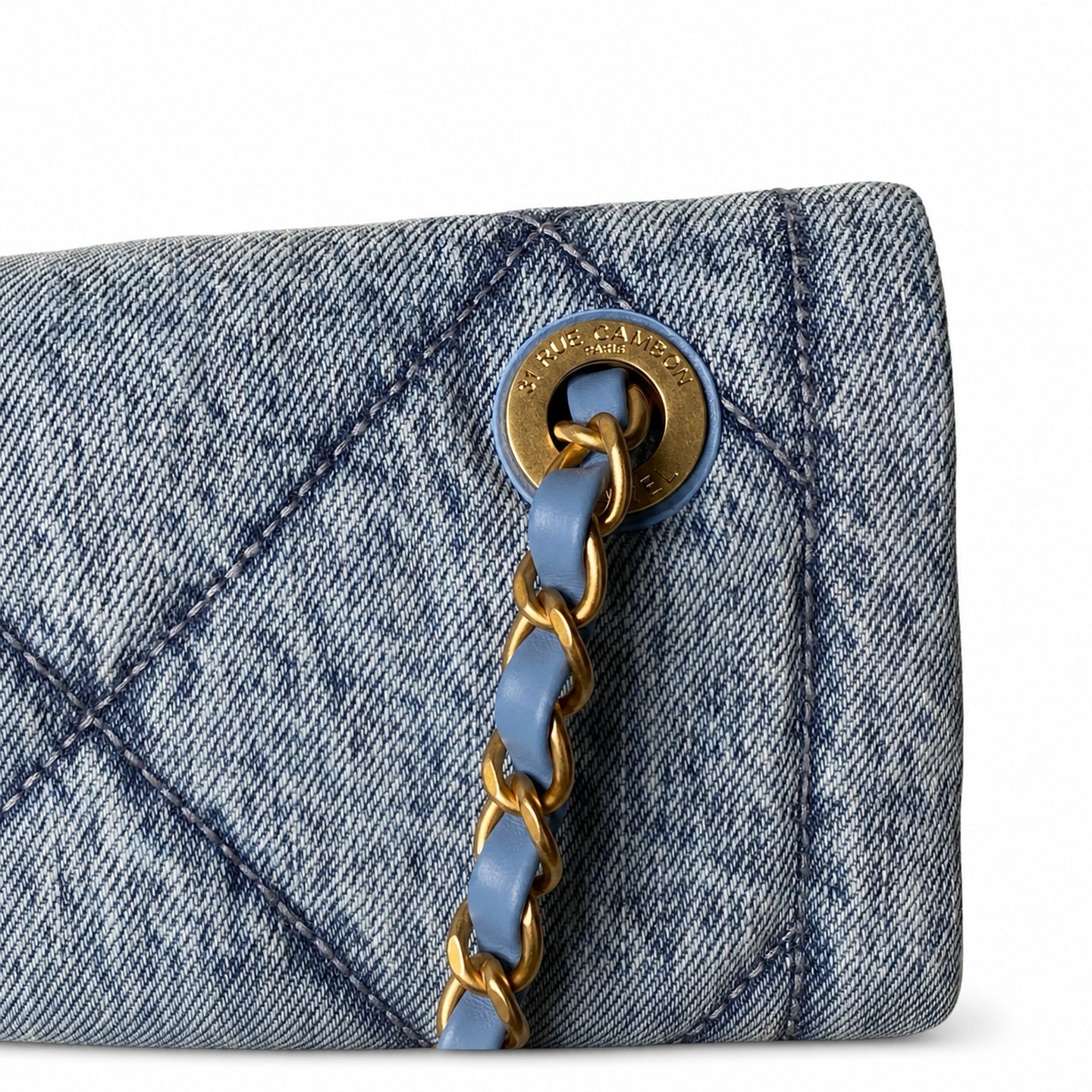 Chanel Large Denim Leather Gold Shopping Bag