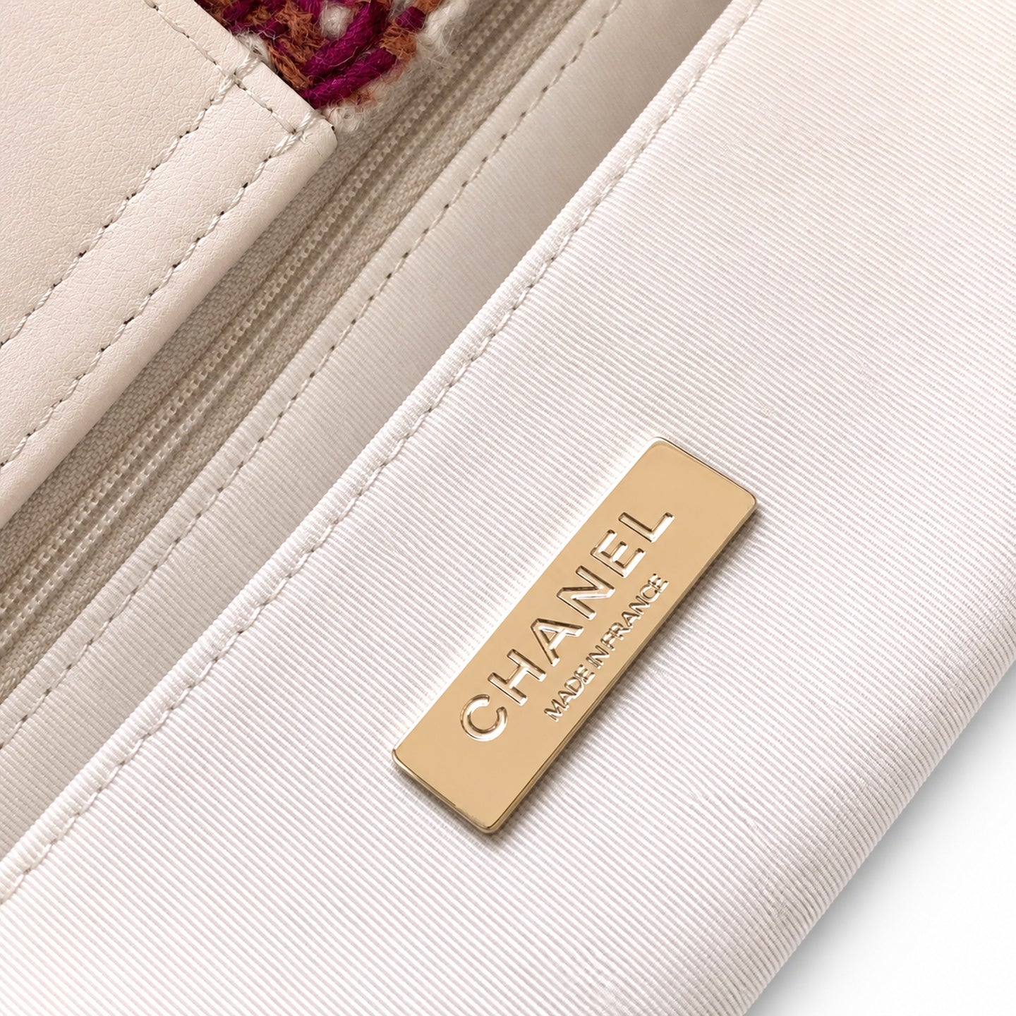 Chanel 25 Tweed Leather Check White Purple Handbag