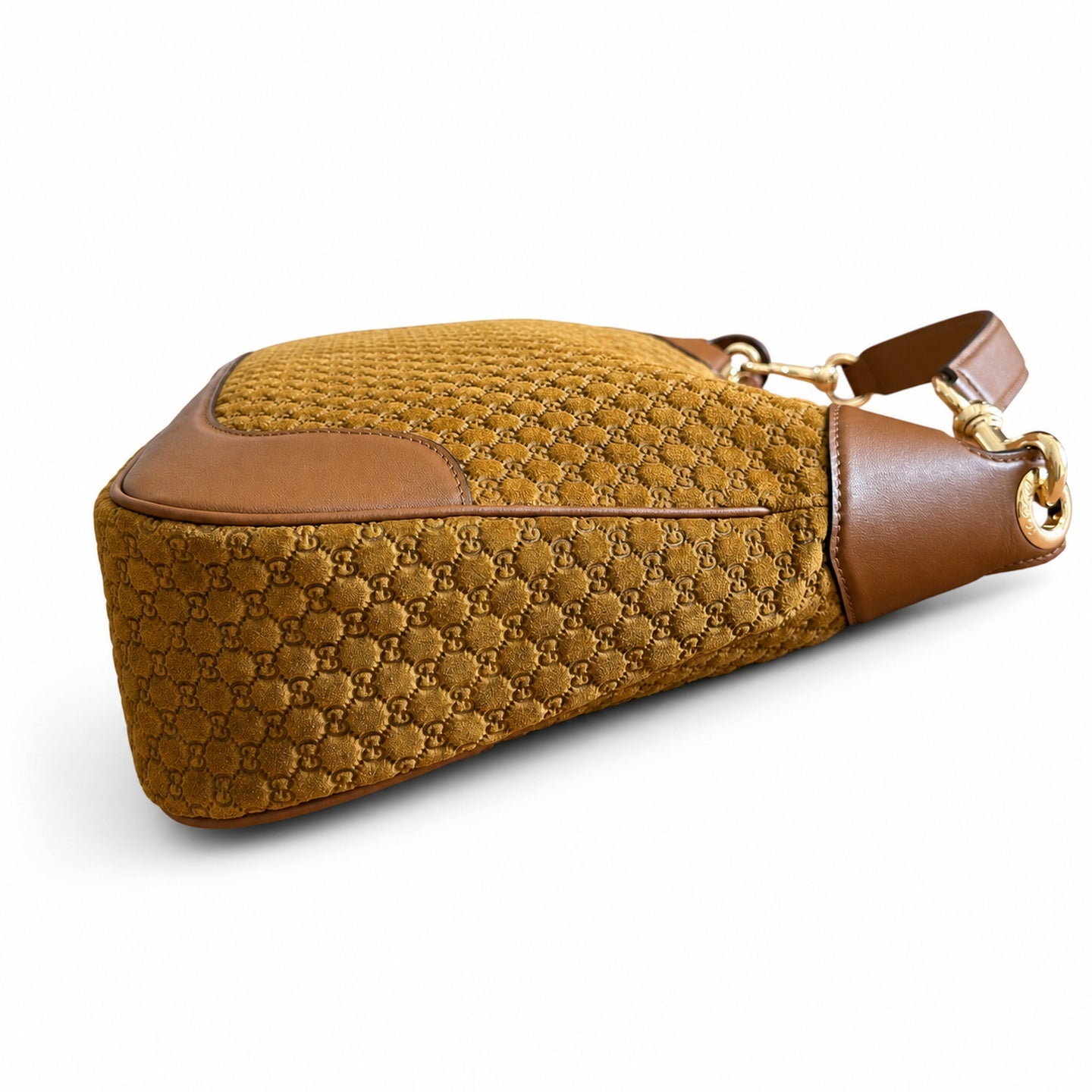 Gucci Cotton Suede Leather Brown Gold Handbag