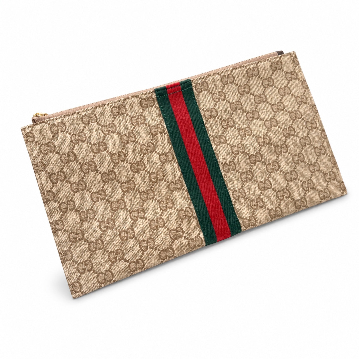 Gucci Small Canvas Leather Brown Gold Clutch