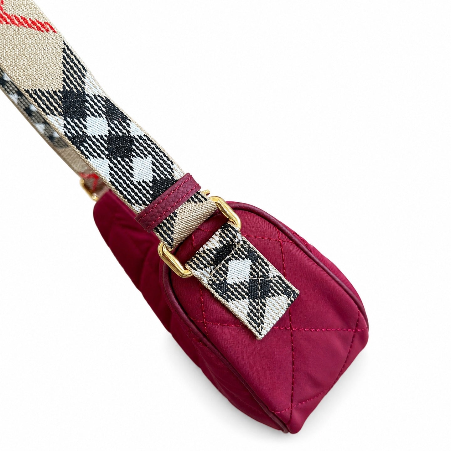 Burberry Horseshoe Quilted Nylon Check Crossbody Bag