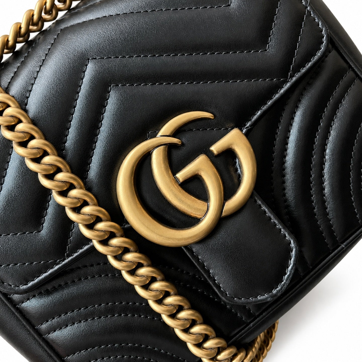 Gucci GG Marmont Quilted Leather Black Gold Handbag