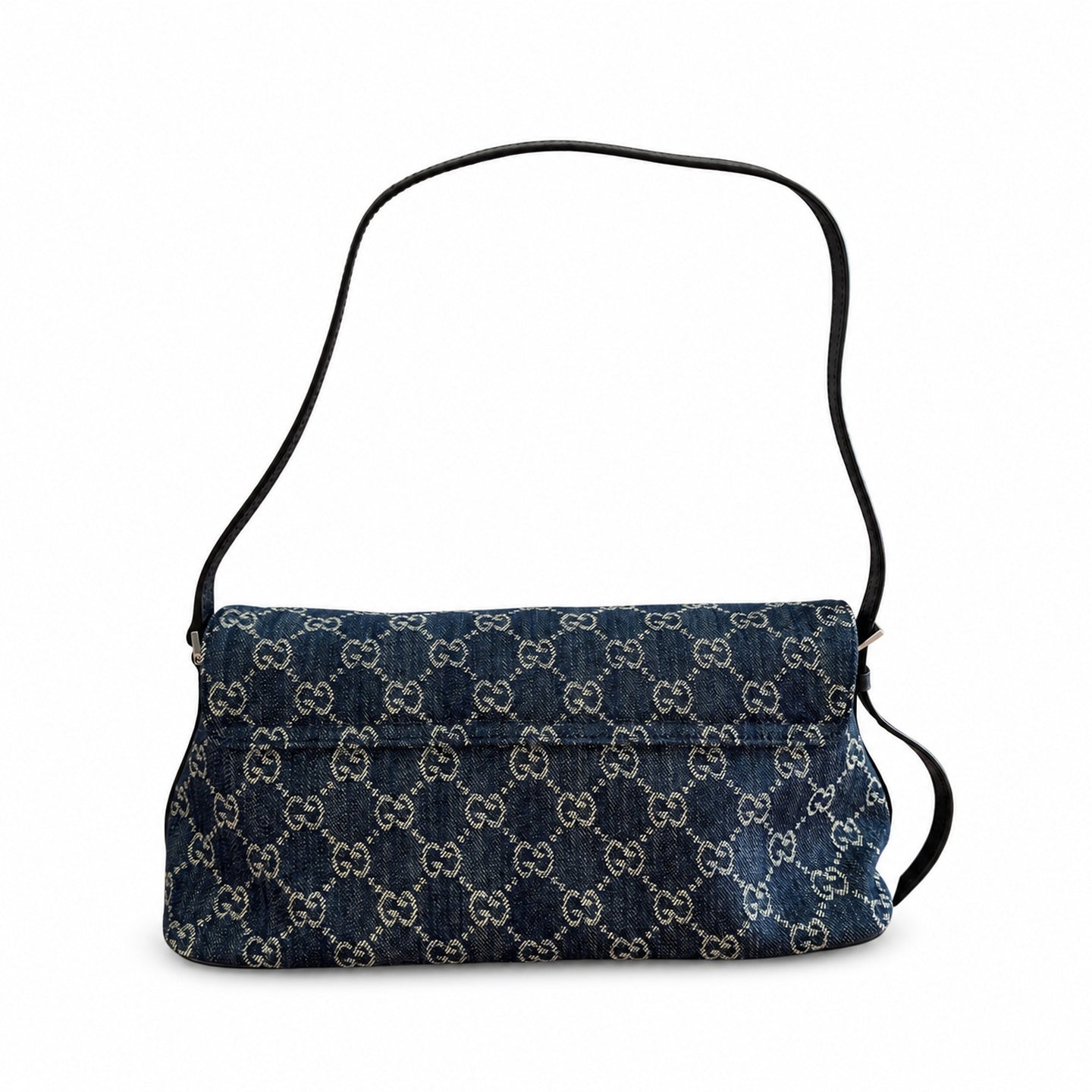 Gucci Denim Nylon Leather Blue Shoulder Bag