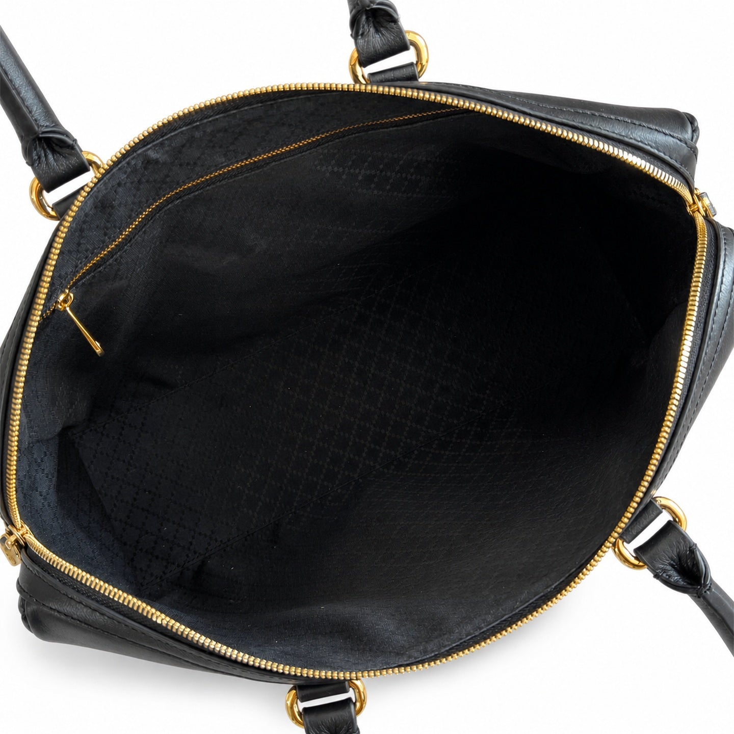 Gucci Horsebit Double Zip Canvas Leather Black Gold Handbag