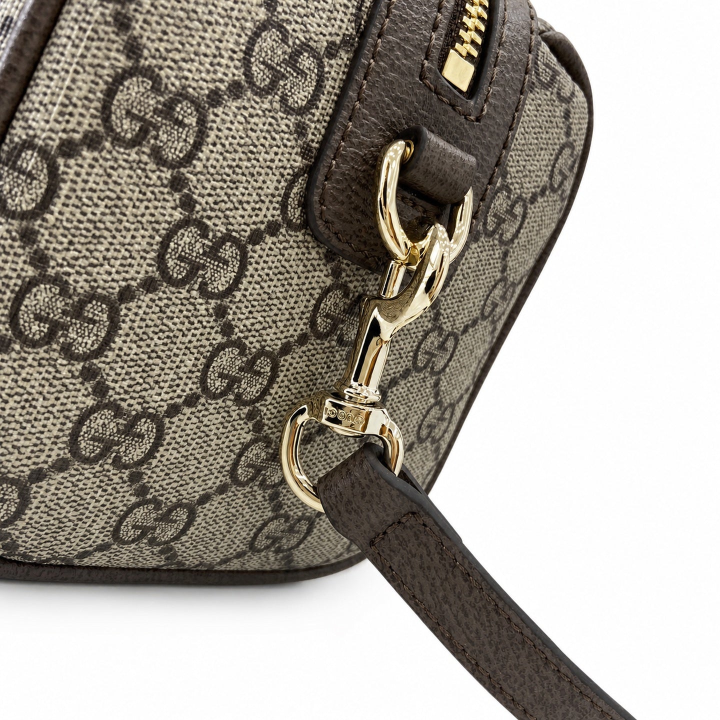 Gucci Mini Cotton Canvas Leather Beige Brown Green Gold Bag