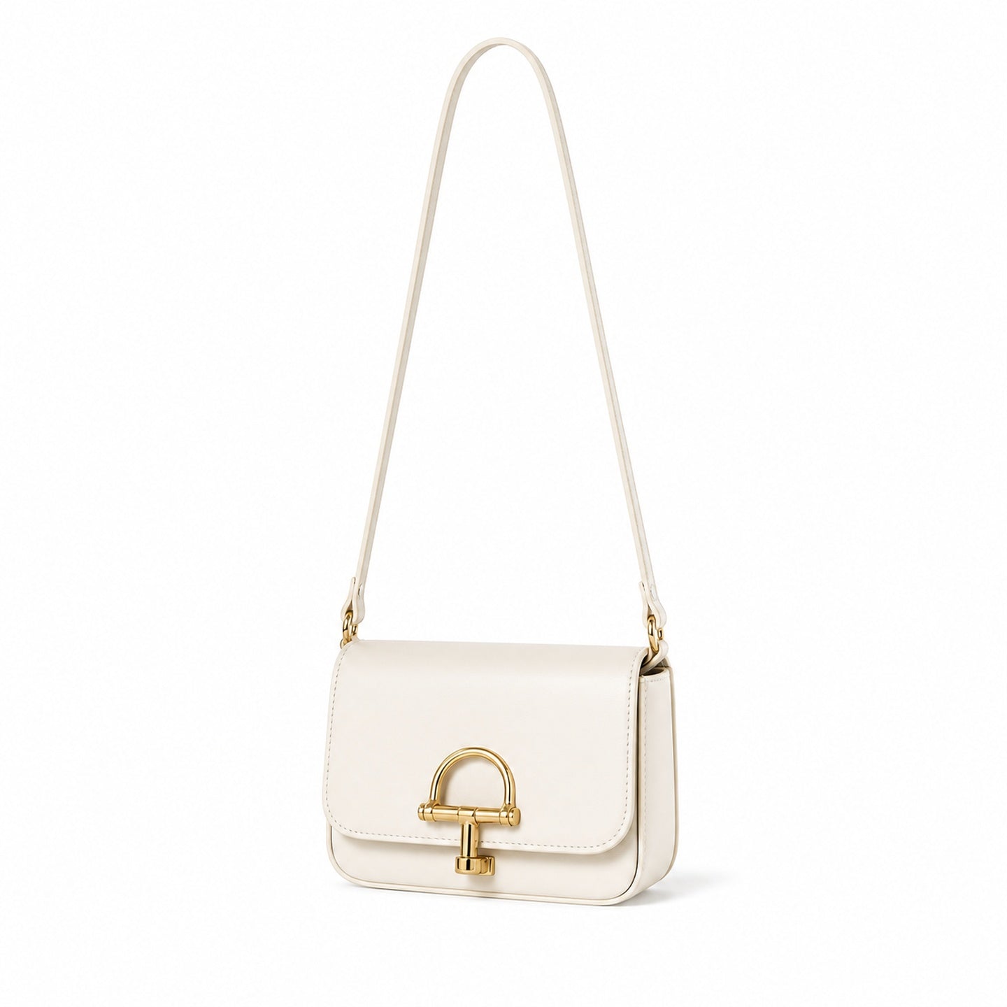 Gucci Horsebit Small Leather White Gold Shoulder Bag