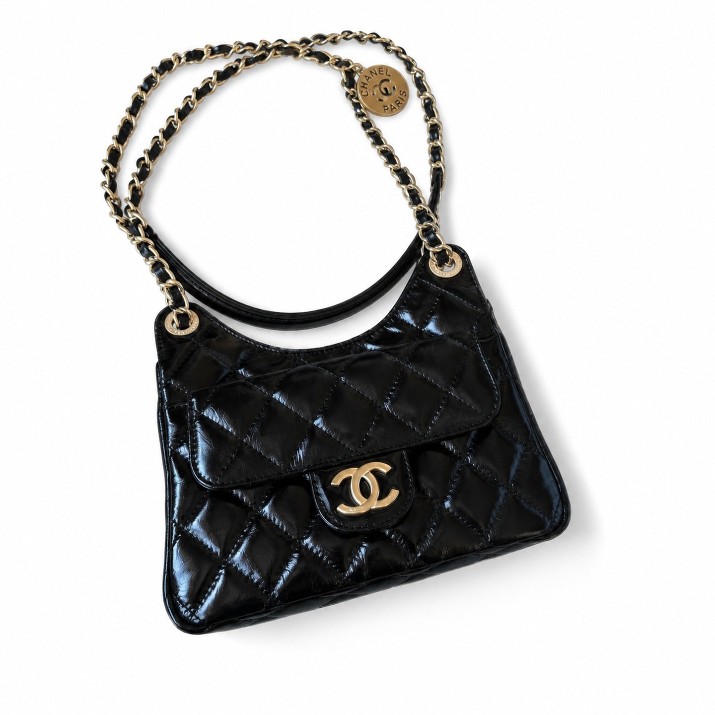 Chanel Medium Knit Patent Leather Bag