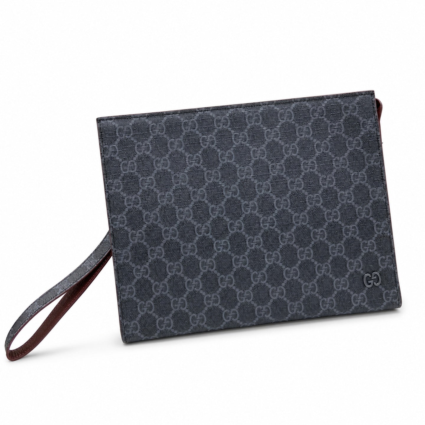 Gucci Supreme Canvas Leather Black Gray Burgundy Clutch